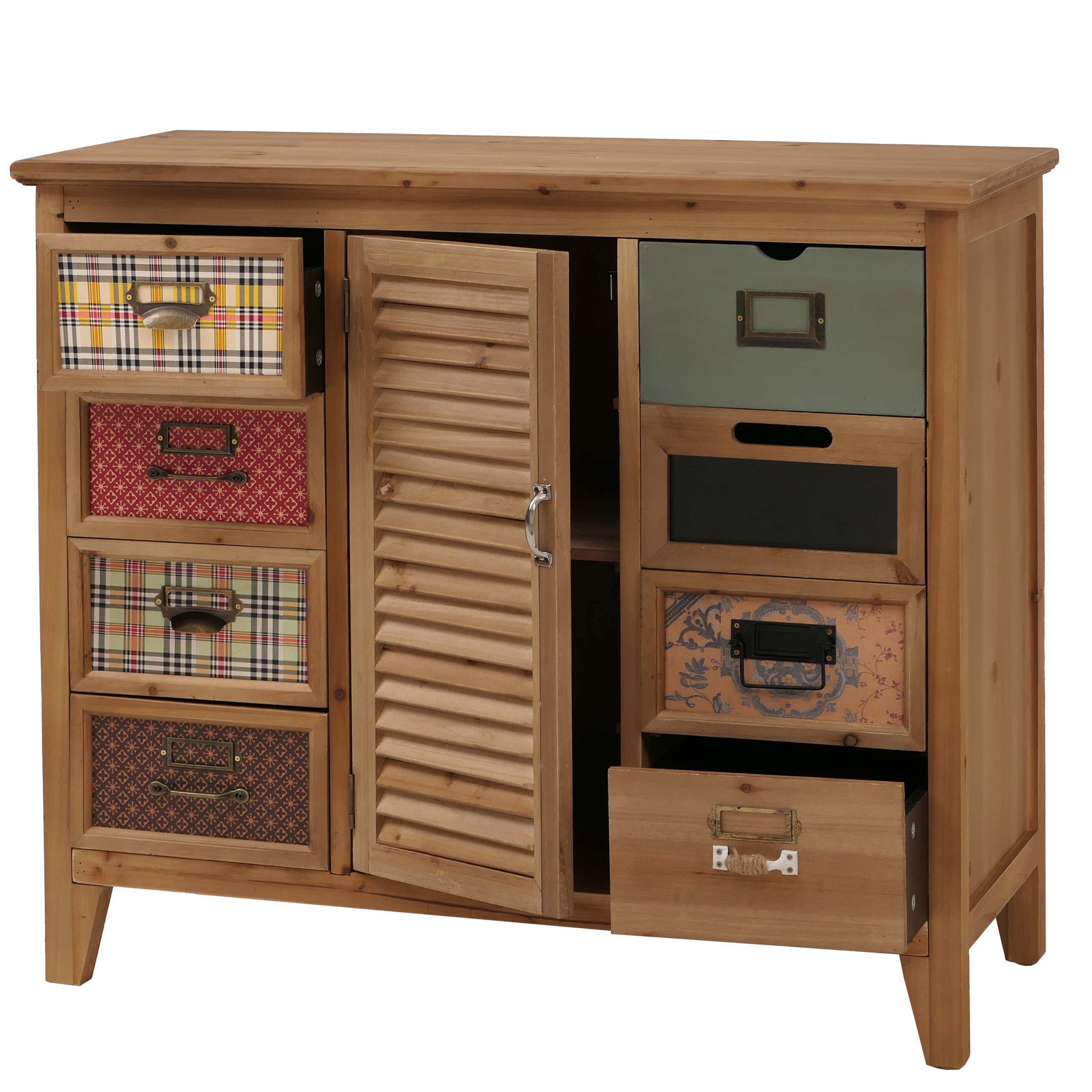 MCW Apothekerschrank MCW-O63-G Schubladenfronten im Mix aus Mustern und Farben mit Etikettenhaltern