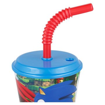 Sonic SEGA Kinderbecher, Kunststoff, mit Deckel und Trinkhalm 430 ml BPA frei
