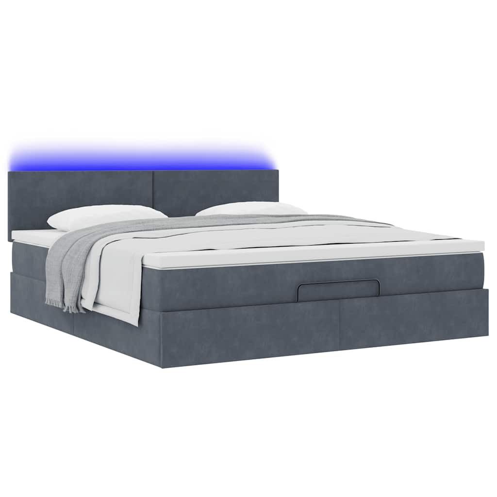 vidaXL Bett Ottoman-Bett mit Matratze & LEDs Dunkelgrau 160x200 cm Samt