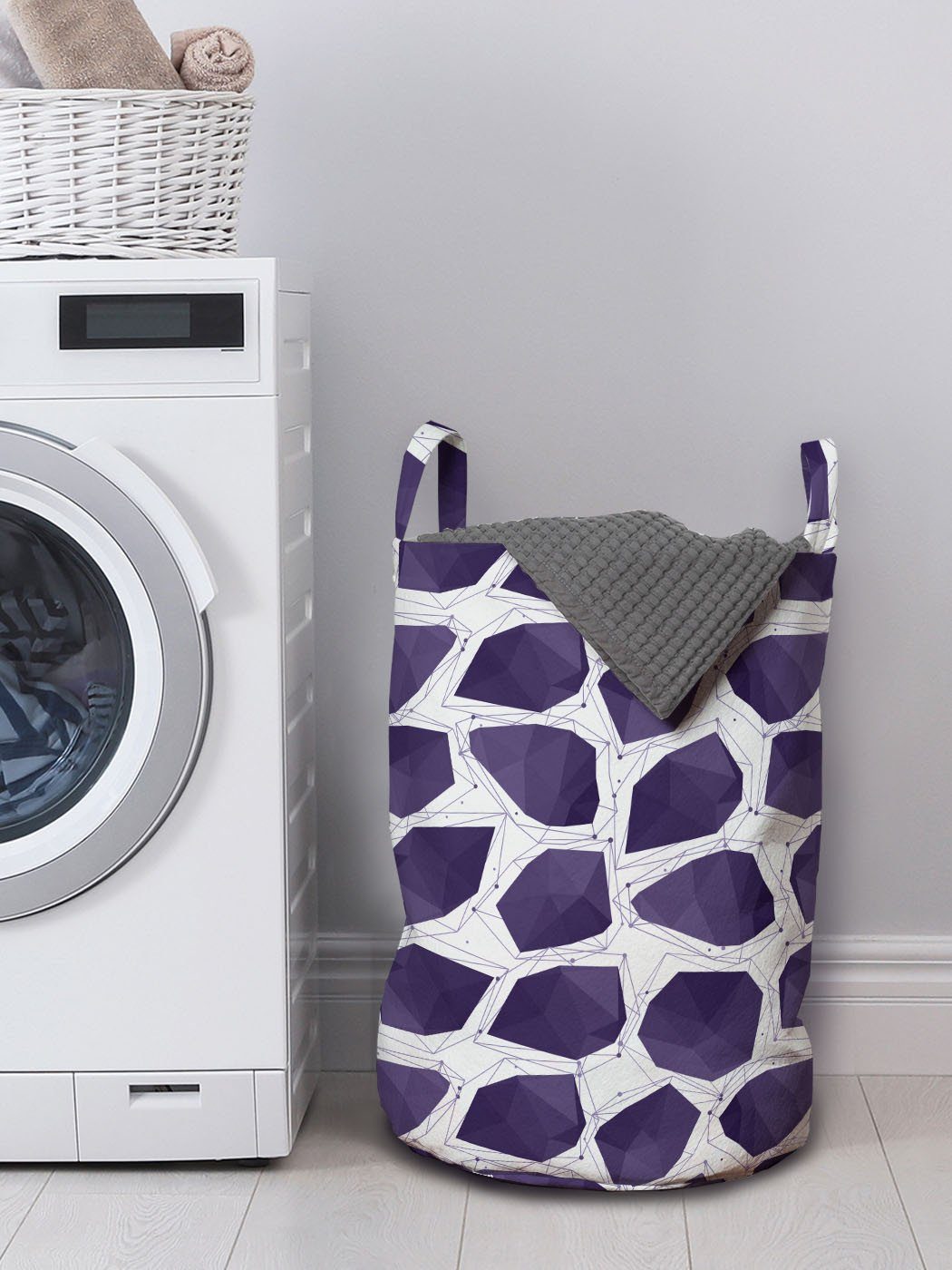 Waschsalons, Moderne Wäschekorb für Griffen Abakuhaus lila Wäschesäckchen Kordelzugverschluss Vieleck Element mit