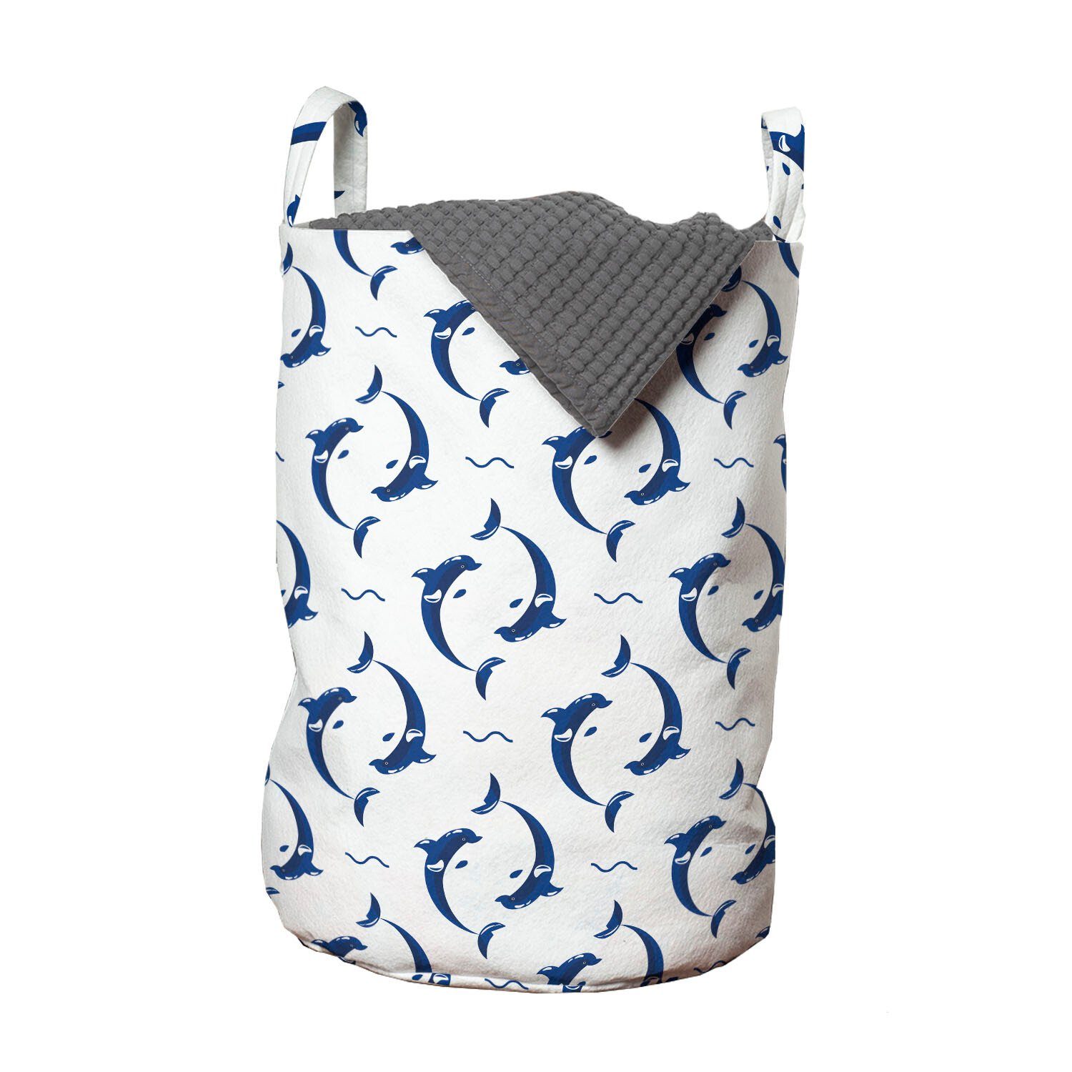 Fish Kordelzugverschluss Big Wäschekorb Wäschesäckchen für mit Runden Spielerisch Delphin Abakuhaus Griffen Waschsalons,