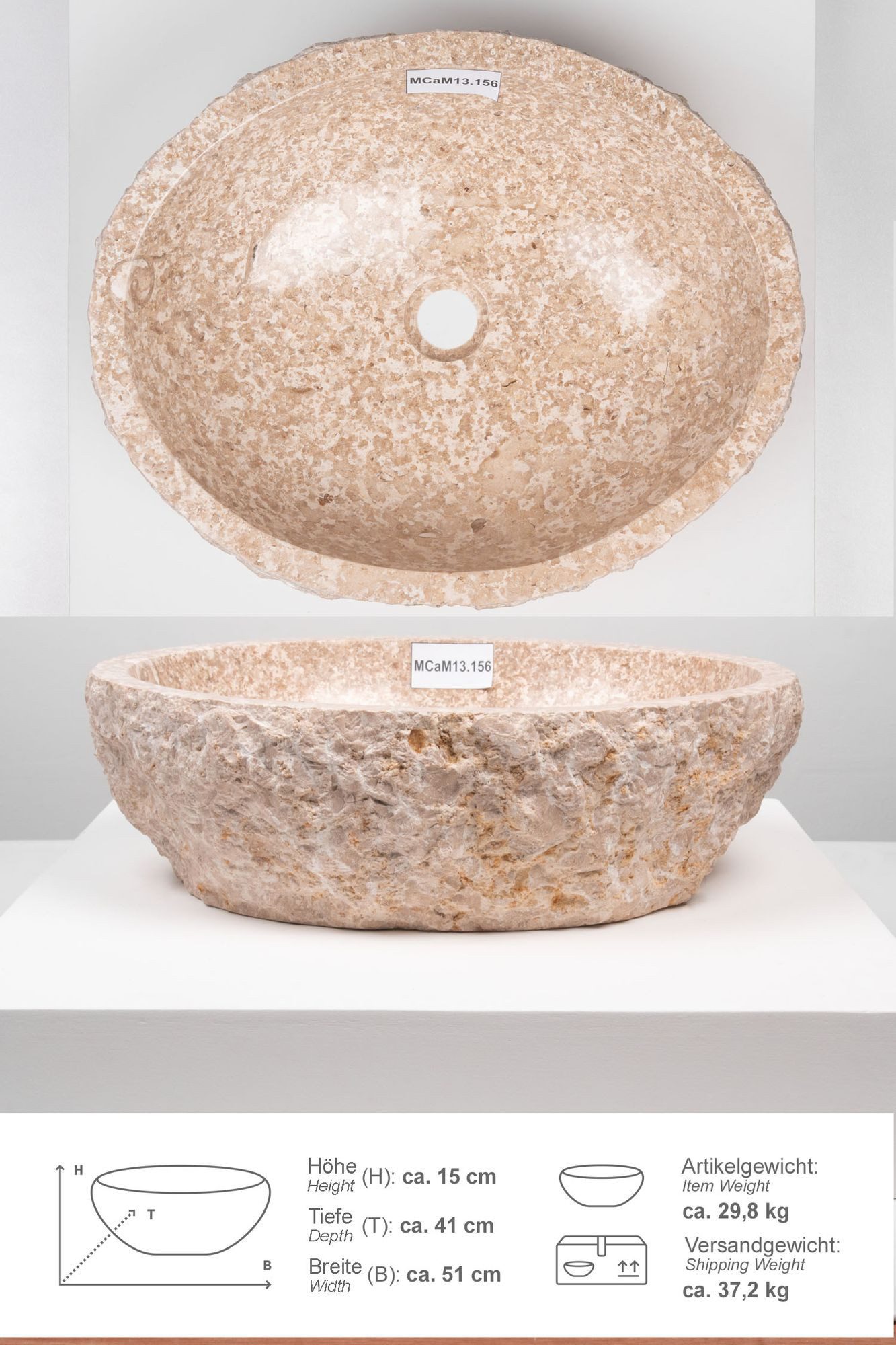 wohnfreuden Aufsatzwaschbecken Erosi Marmor Waschbecken 50 cm creme (Kein S günstig online kaufen