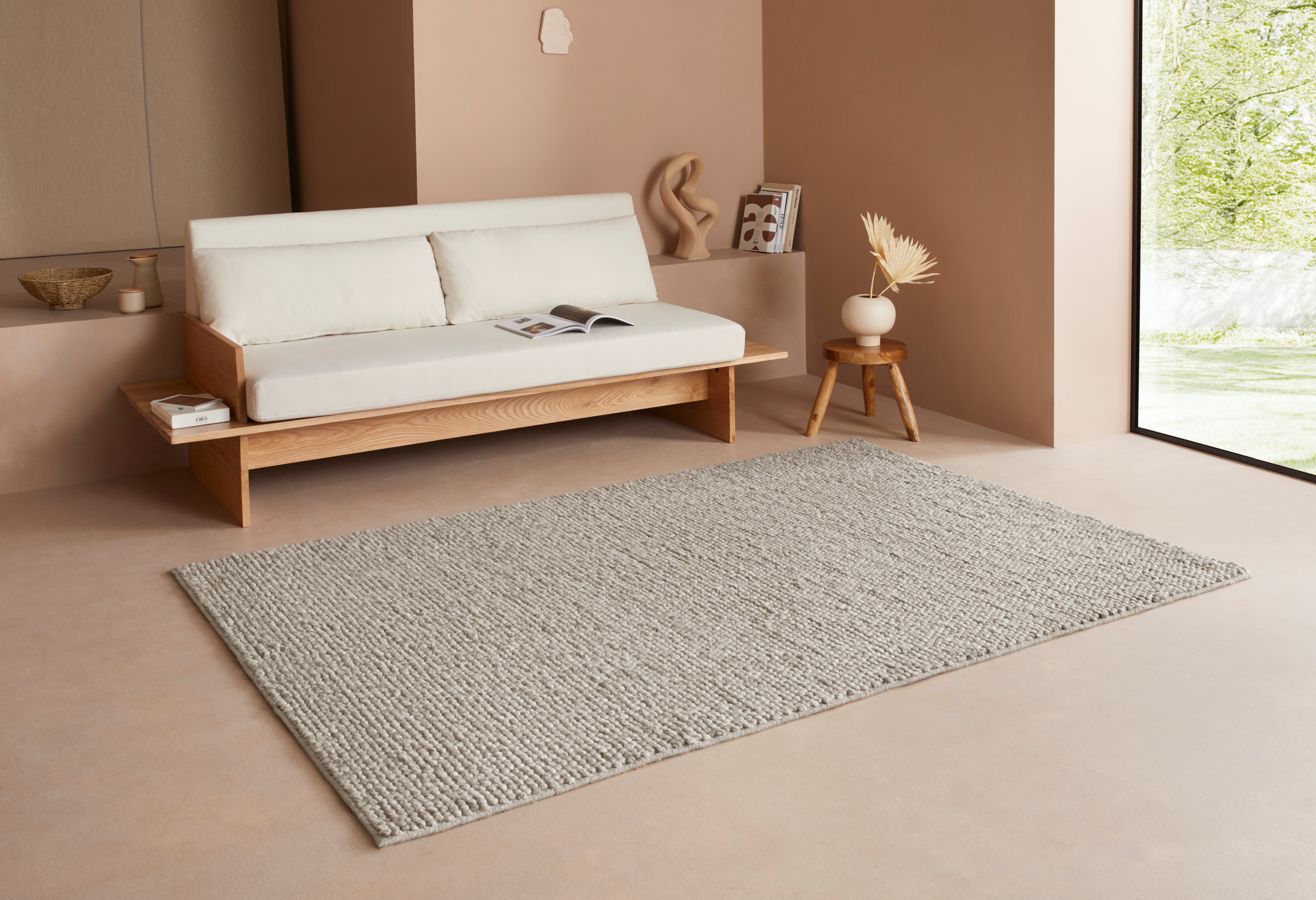 LeGer Home by Lena Gercke Wollteppich Ainhoa, handgewebt, Wolle, rechteckig, Höhe: 12 mm, einfarbig, Wolle, Teppich, Wohnzimmer, Schlafzimmer, Esszimmer – Bild 4 von 5