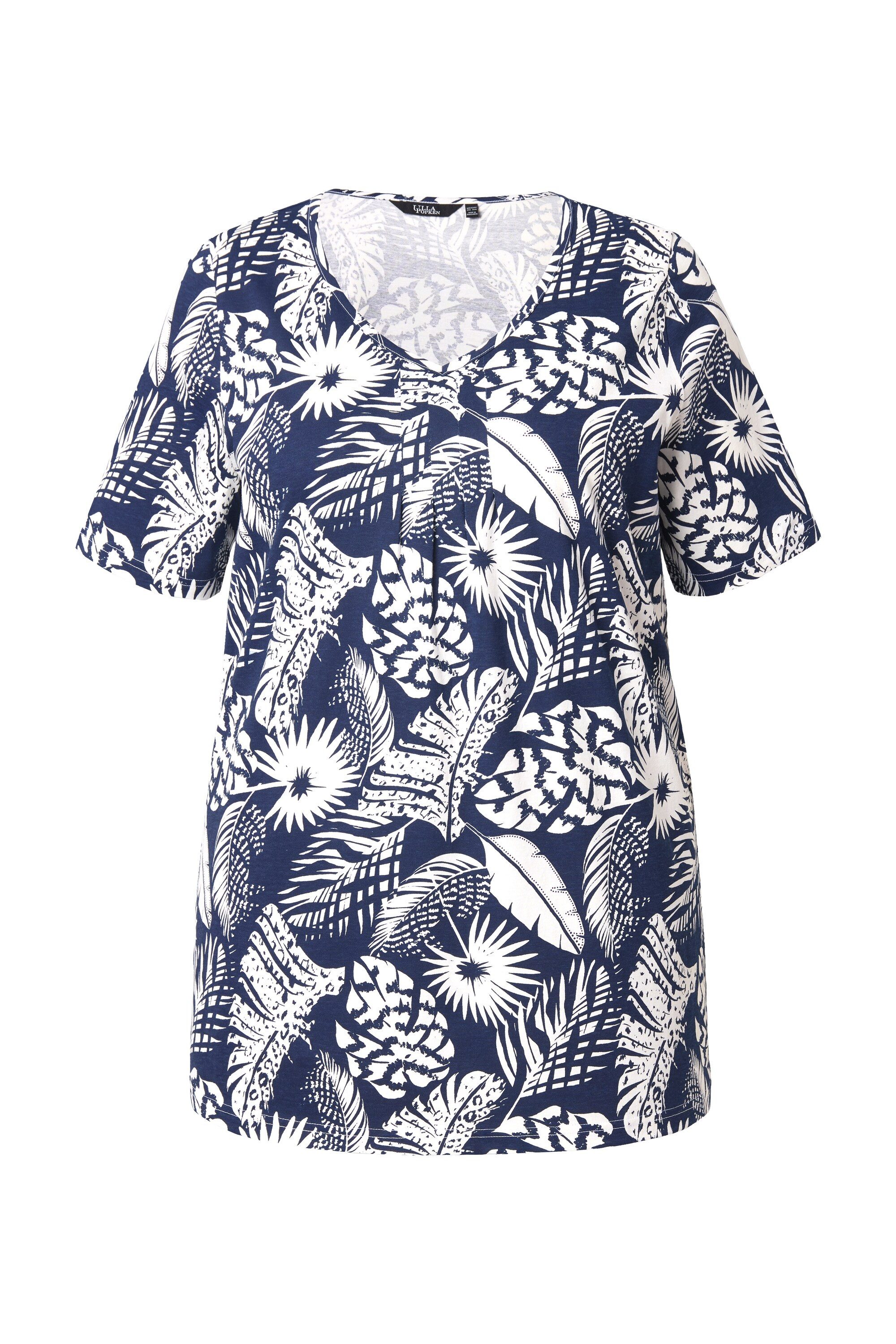 Ulla Popken T-Shirt T-Shirt Federn A-Linie V-Ausschnitt Halbarm günstig online kaufen