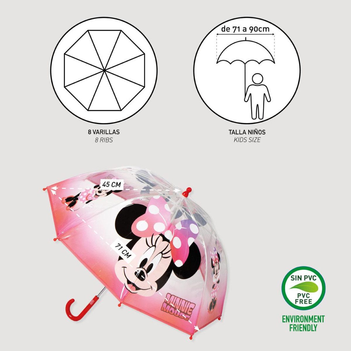 Disney Minnie Mouse Regenschirm-Wanderstock Ø45 cm Regenschirm manueller Bubble-Schirm & Wetterschutz