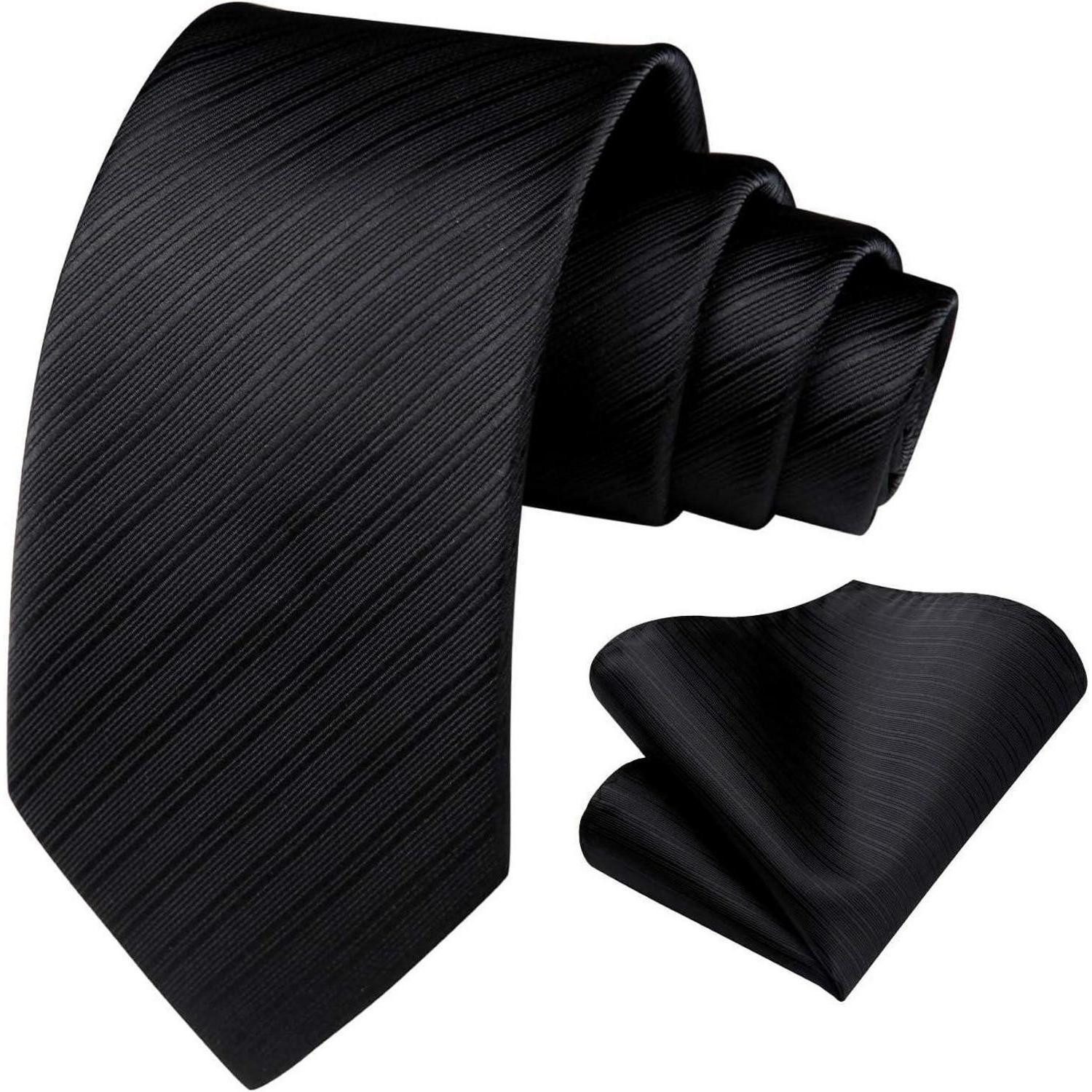 LuxusKollektion Krawatte Krawatte Herren gestreift Hochzeit Einstecktuch Set Schwarz