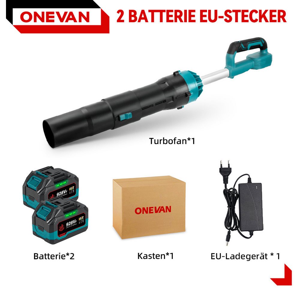 Thumbnail - ONEVAN Akku-Gebläse Bürstenlos Turbogebläse 220 m/s Laubbläser Gebläse mit 2x 4.5Ah Akku, Laubgebläse für Garten, Auto u...