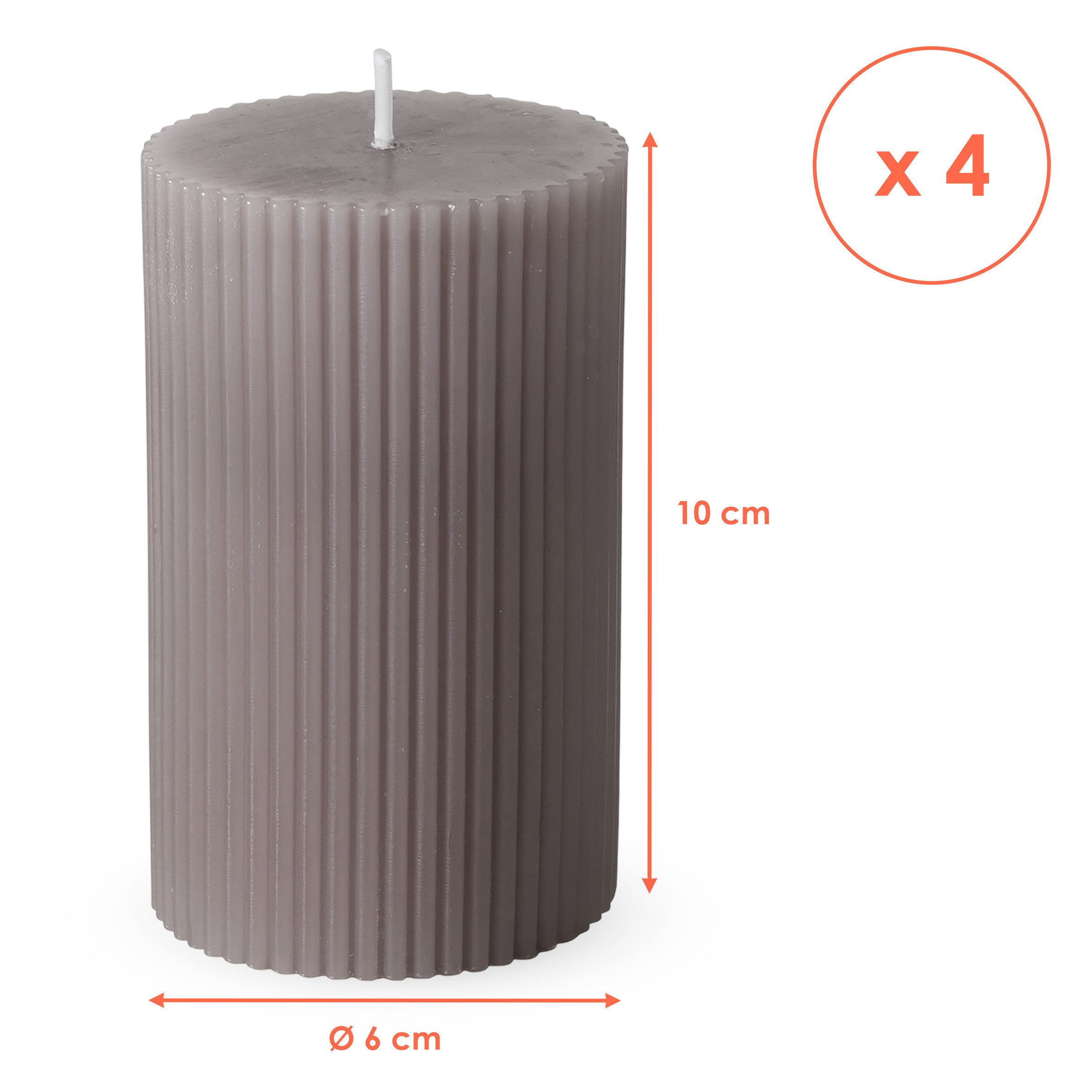 Spetebo Stumpenkerze geriffelt im 4er Set - 10 x 6 cm (Anzahl, 1-tlg., Stück), mit eleganter Riffelung