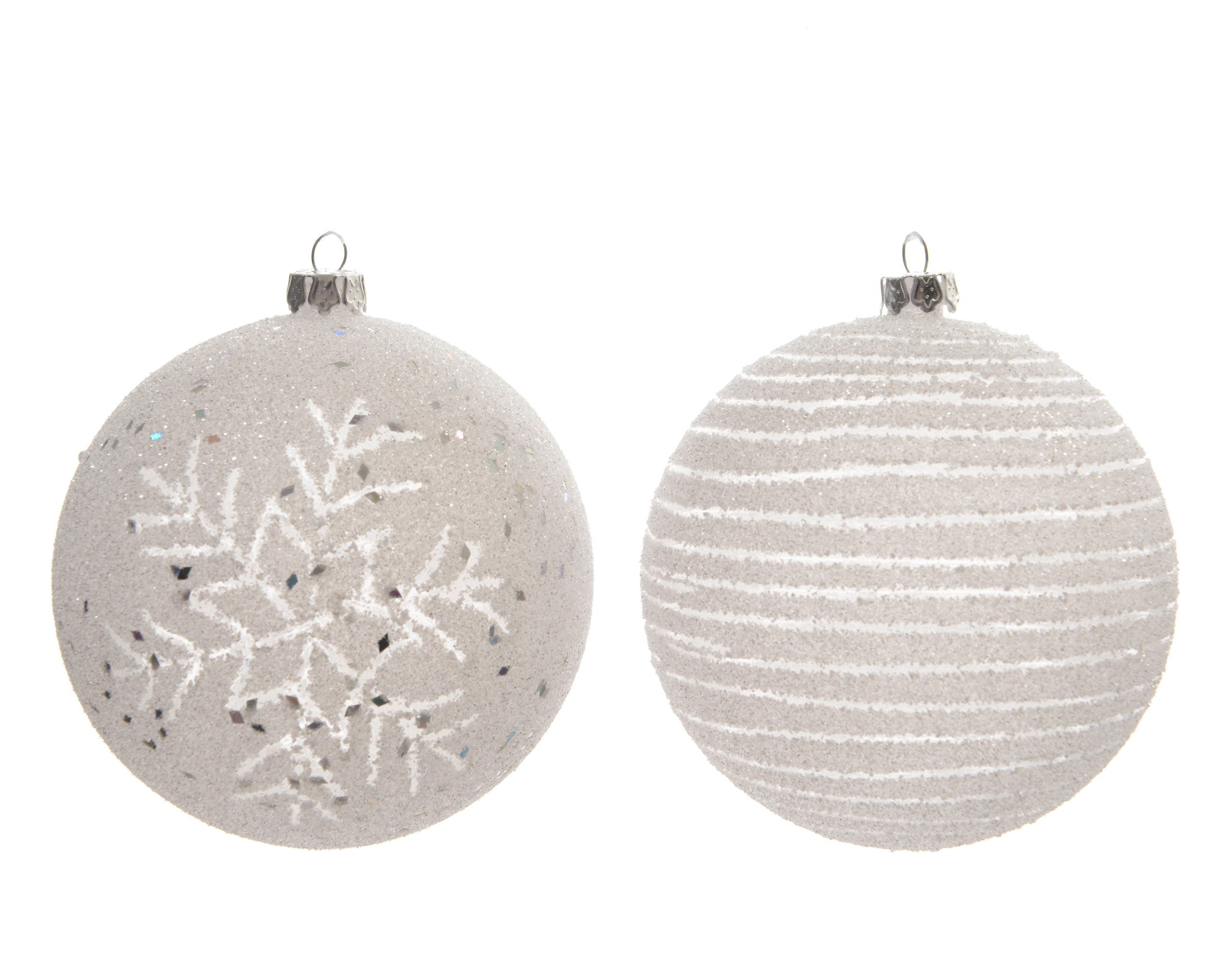 Kaemingk Weihnachtsbaumkugel, Weihnachtskugeln Kunststoff Schneeflocken Streifen 8cm weiß, 12er Set