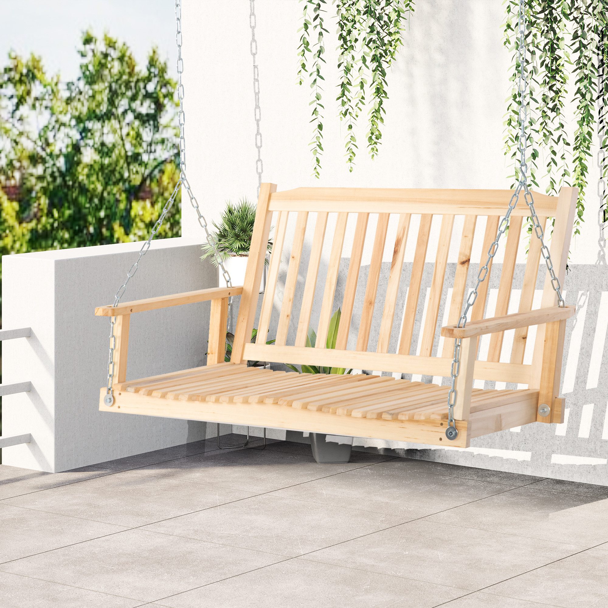 MC Star Hängebank Gartenschaukel für 2 Personen, Schaukelbank aus Massivholz (für Patio Terrasse Hinterhof, 117 x 69 x 60 cm, rustikales Design)