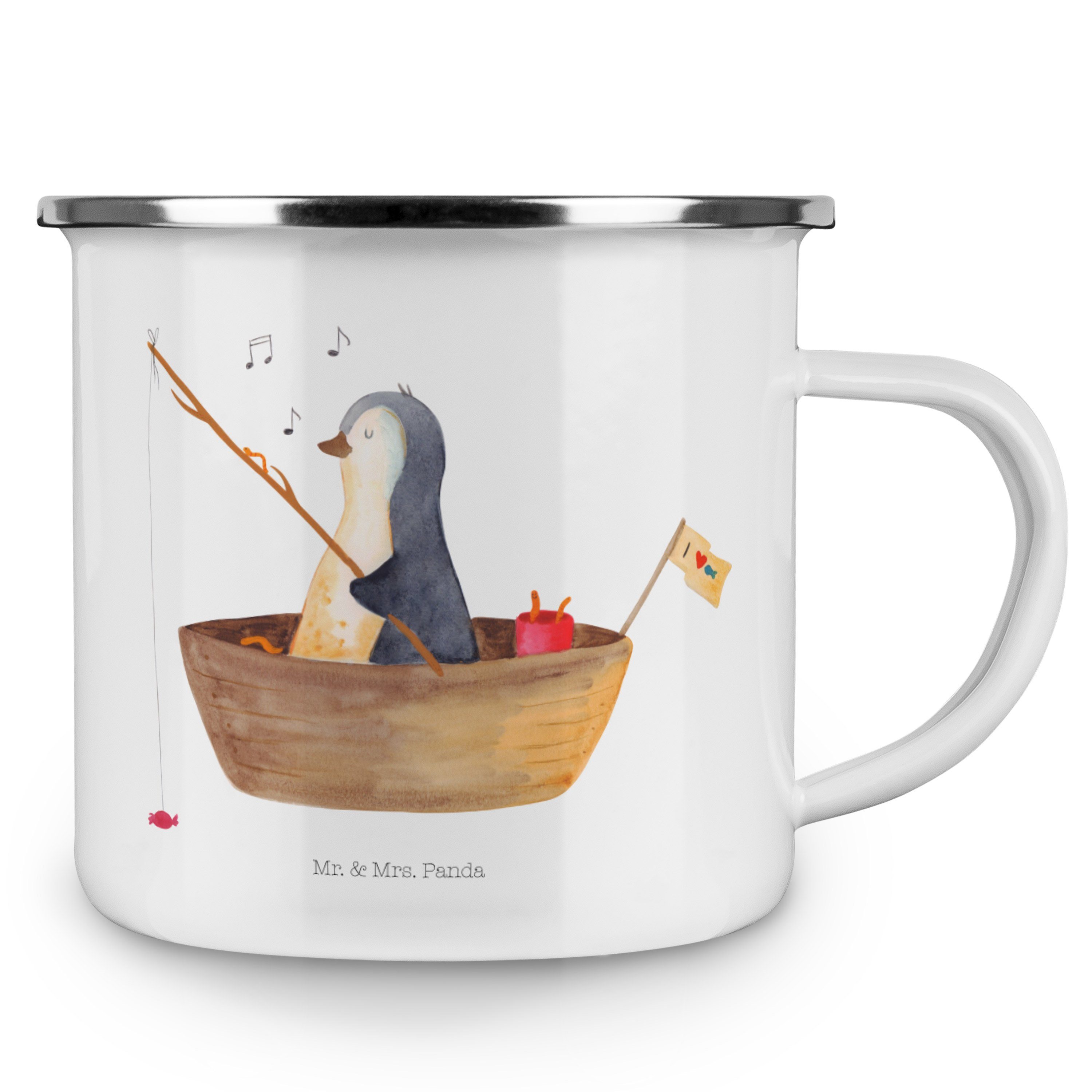 Geschenk, & Mr. - Pinguin Mrs. Campingbe, Weiß Panda Angelboot Emaille Becher Tasse, Outdoor Emaille -