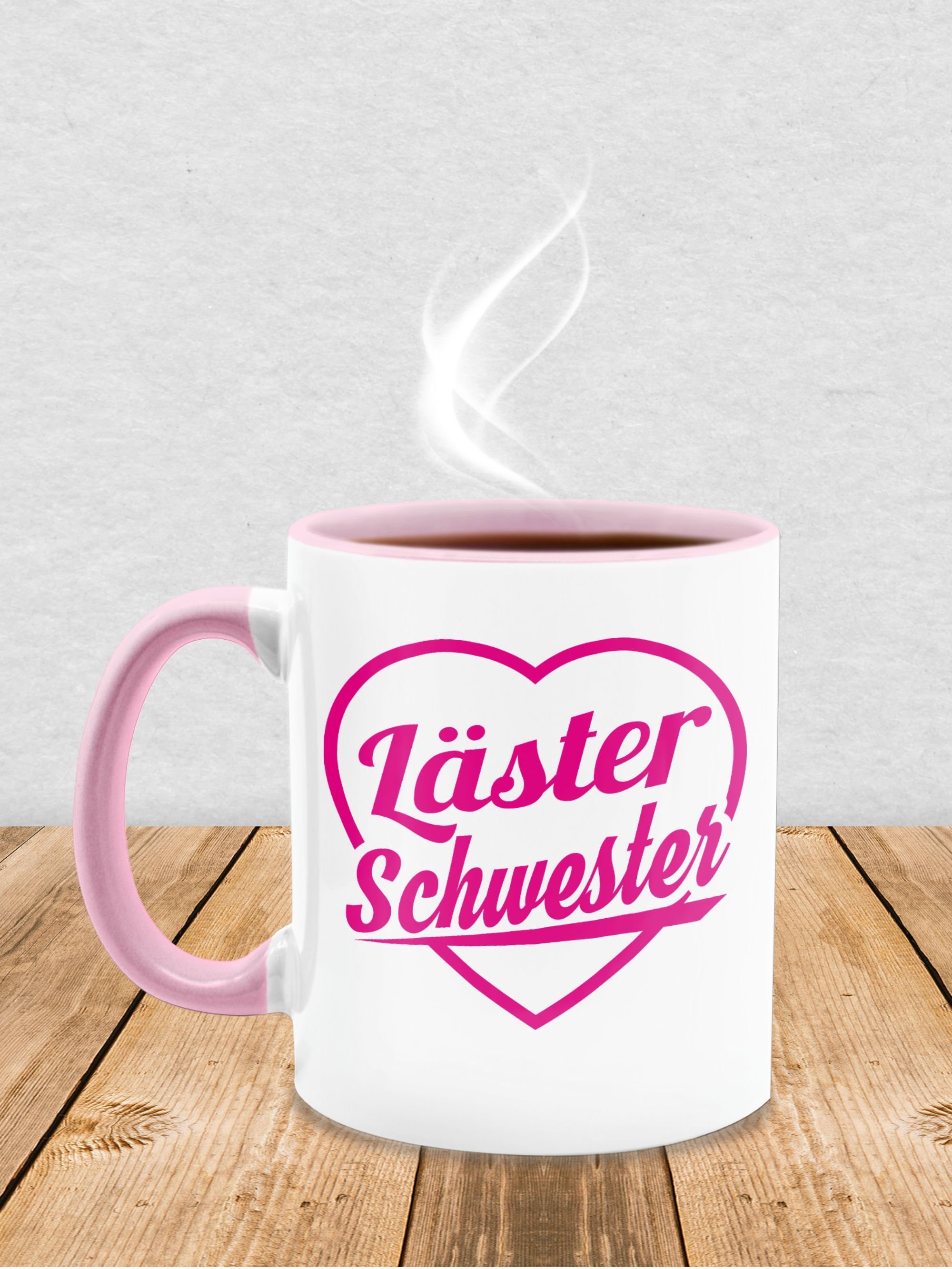 Shirtracer Tasse Läster Schwester fuchsia, Keramik, Kaffeetasse - & Rosa Bruder Schwester 1