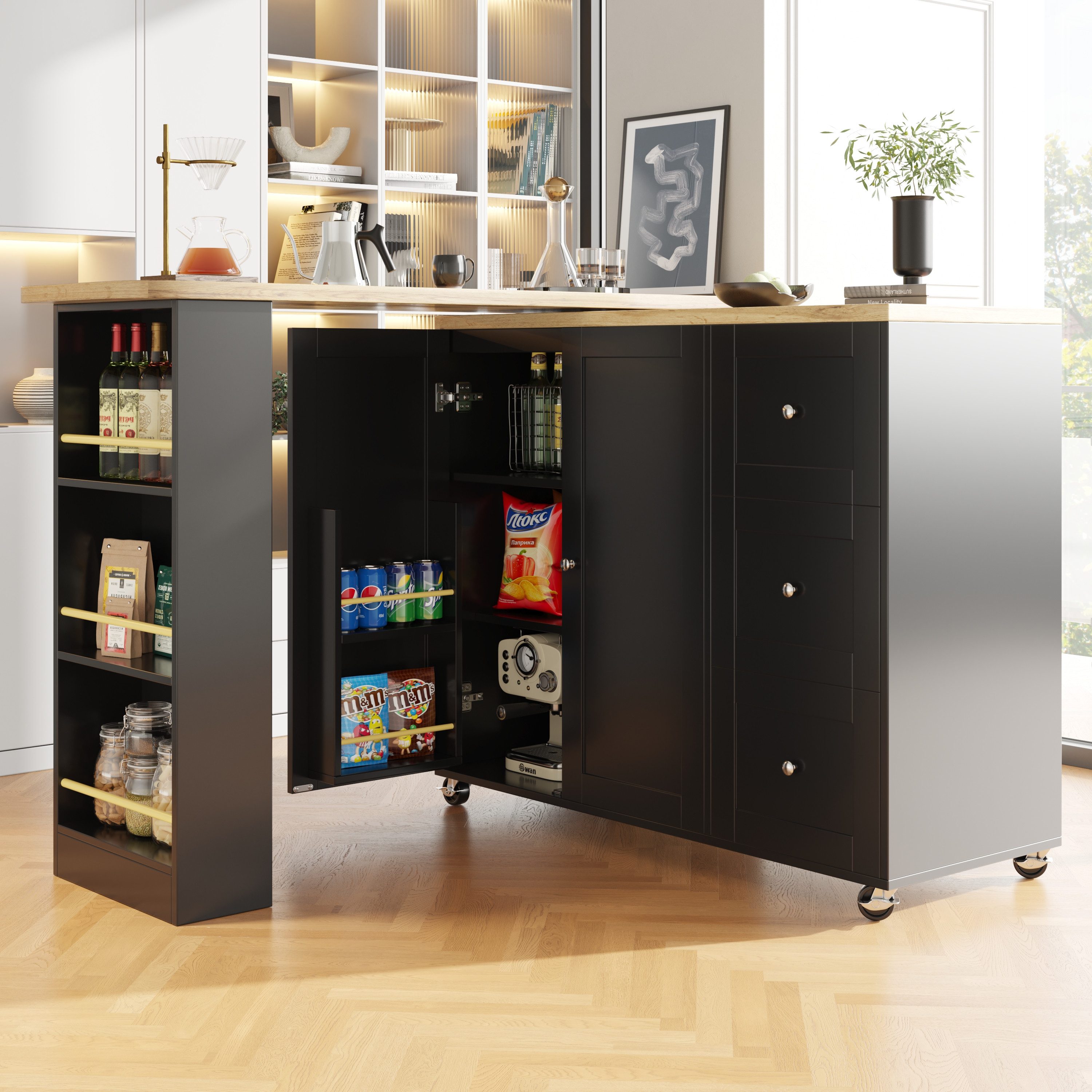 Flieks Bartisch 360° drehbar Esstisch mit Sideboard (138–209x39x106 cm) (Se günstig online kaufen