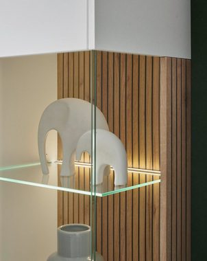Furn.Design Wohnwand Merced, (Wohnzimmer-Set in weiß mit Eiche, 3-St., B/H/T ca.: 285/~170/42 cm), mit Soft-Close, Staboptik
