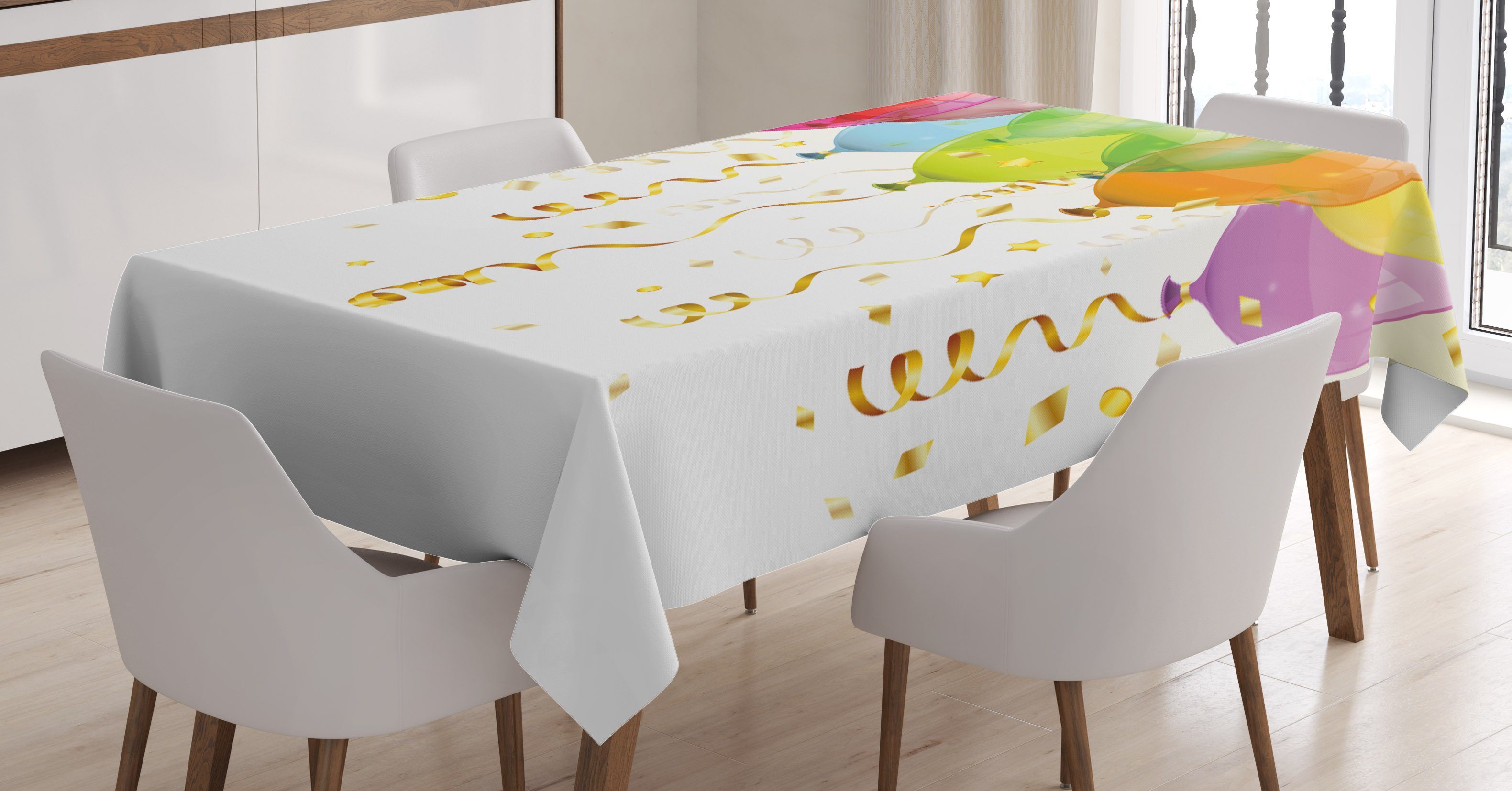 Abakuhaus Tischdecke Farbfest Waschbar Für den Außen Bereich geeignet Klare Farben, Party 3D Balloons Regen