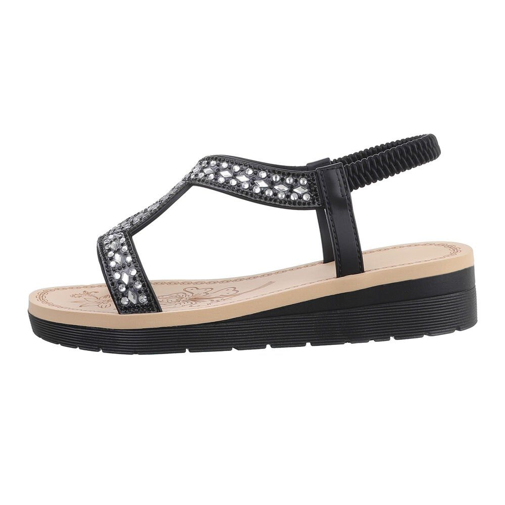 Ital-Design Damen Abendschuhe Party & Clubwear Riemchensandalette (82071321) Keilabsatz/Wedge Keilsandaletten in Schwarz