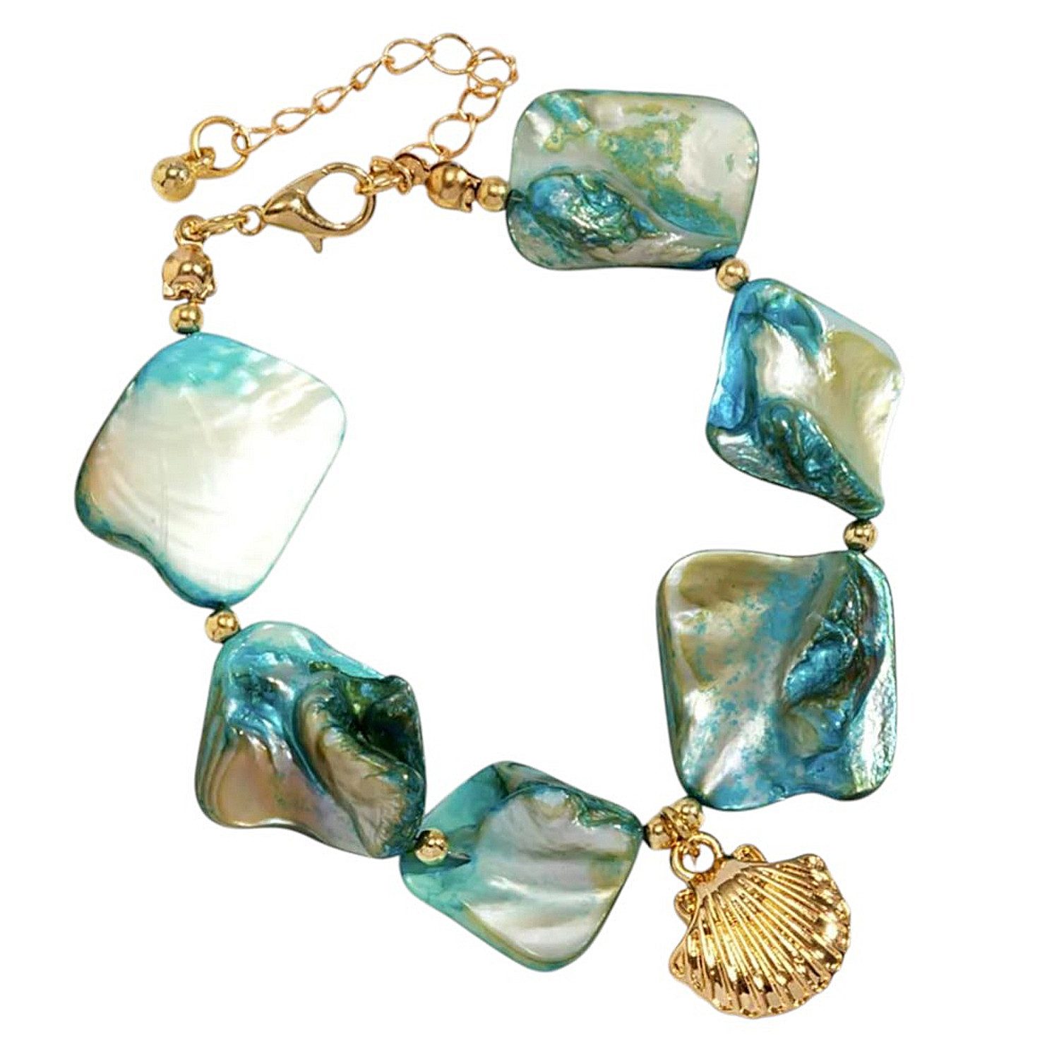 KARMA Armband Damenarmband Kunstperlen Groß Orange od. Blau (Festivalarmband Geschenk für Sie, modern bunt Perlenarmband), Sommer Schmuck Damen Armband