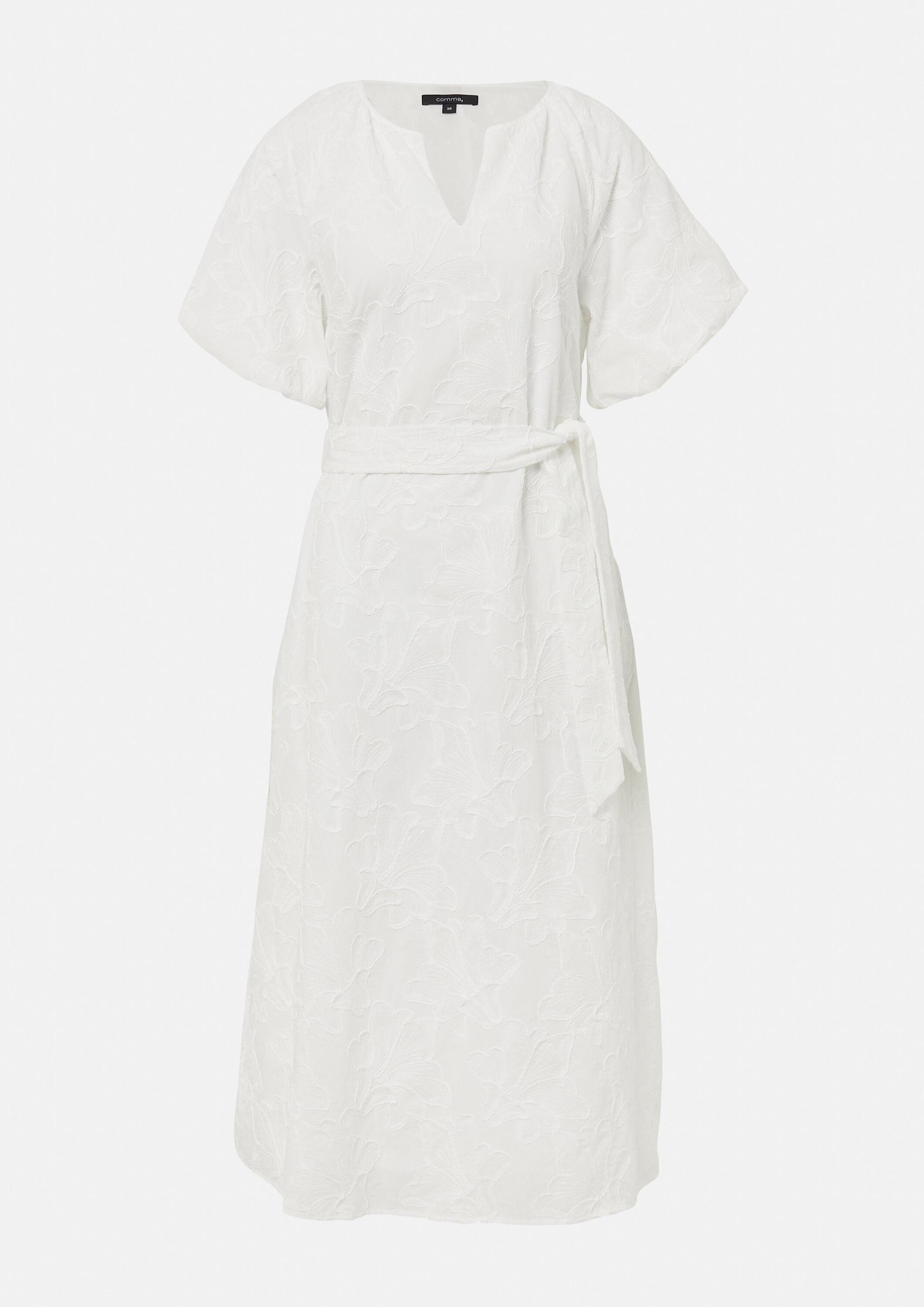 comma Midikleid Kleid Midi-Kleid aus Viskose mit Stickerei und Ballon-Ärmeln