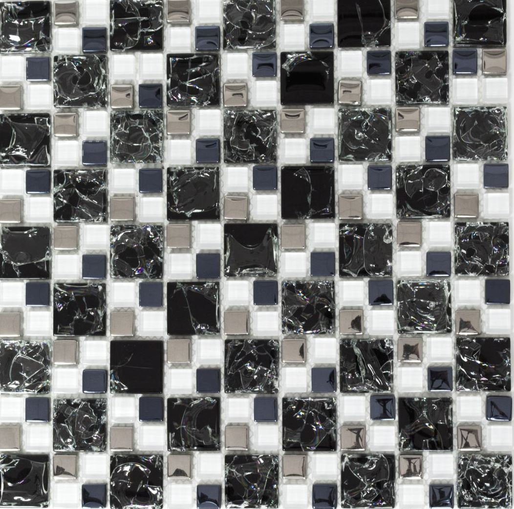 Mosani Mosaikfliesen Matten / silber Mosaikfliesen Glasmosaik Crystal glänzend 10 schwarz