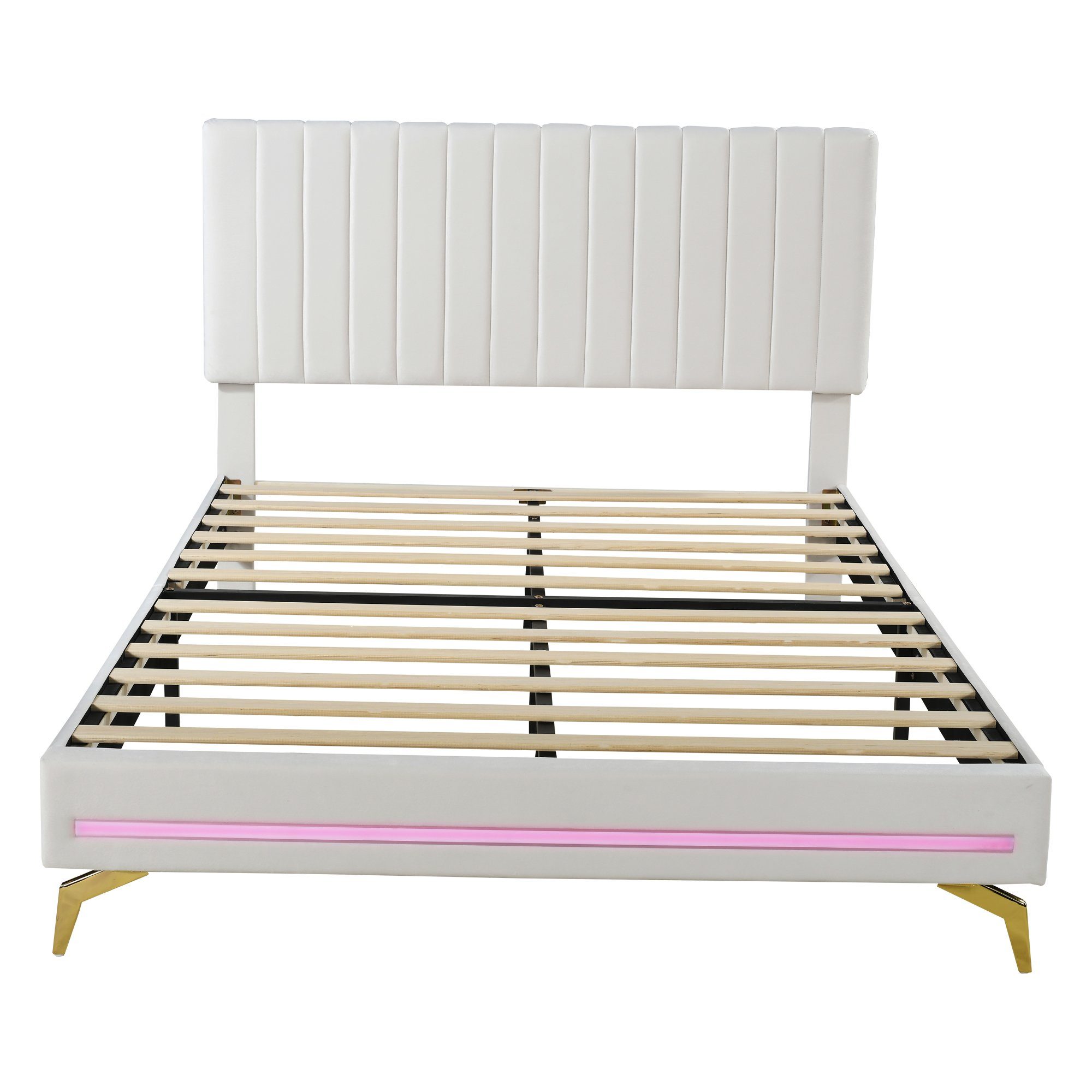 Polsterbett (Doppelbett), mit verstellbarem Kopfteil und LED Beleuchtung, Samt, 140x200cm