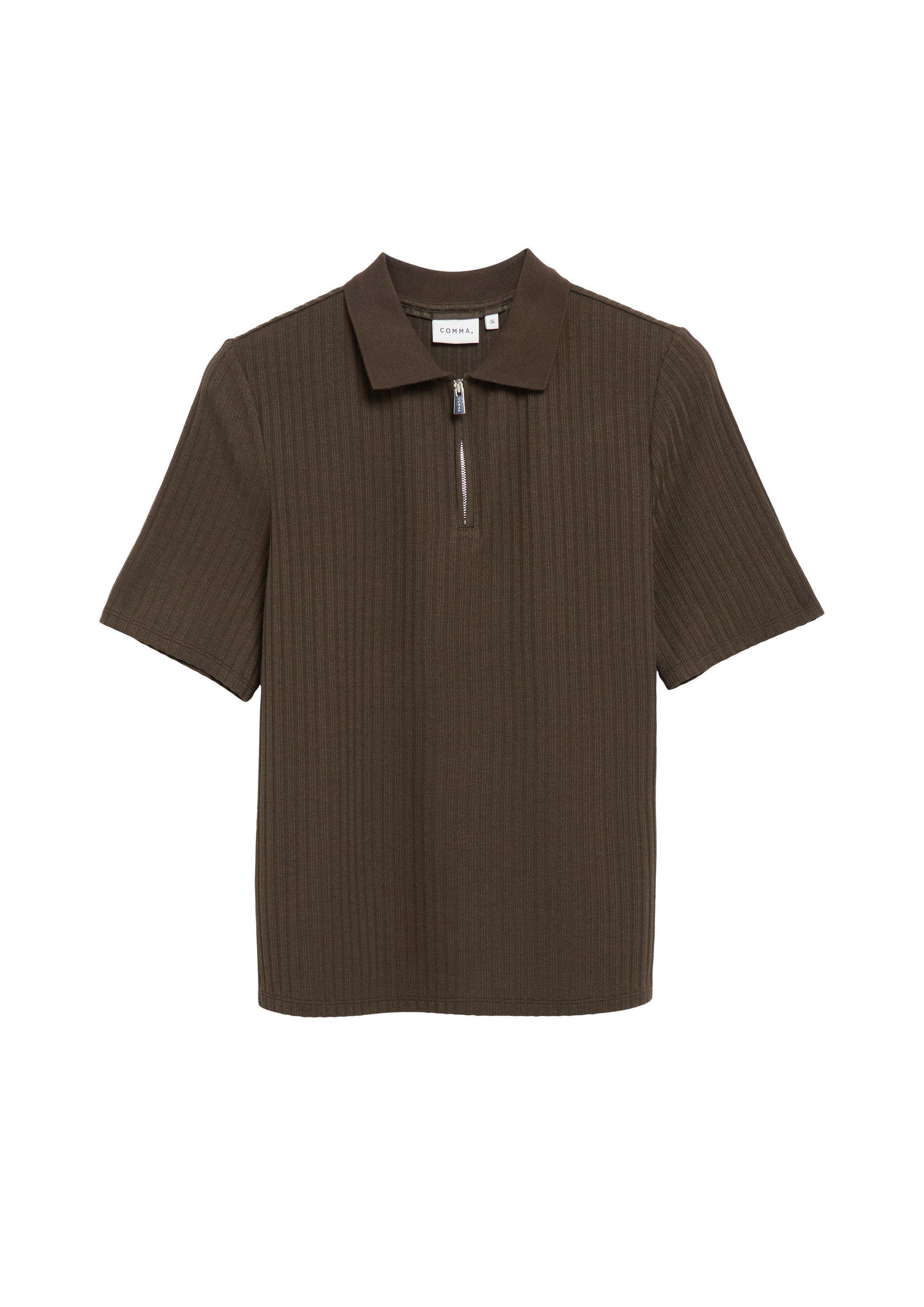 comma Kurzarmshirt T-Shirt Poloshirt mit Zipper