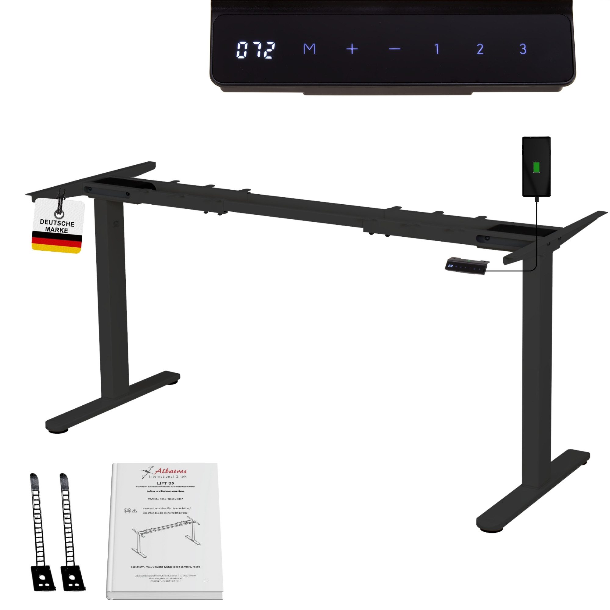 Albatros International Schreibtisch Albatros elektrisch höhenverstellbares Tischgestell S5S (Schwarz, LIFT S5), elektrisch mit starkem Motor, Optimal als Stehschreibtisch
