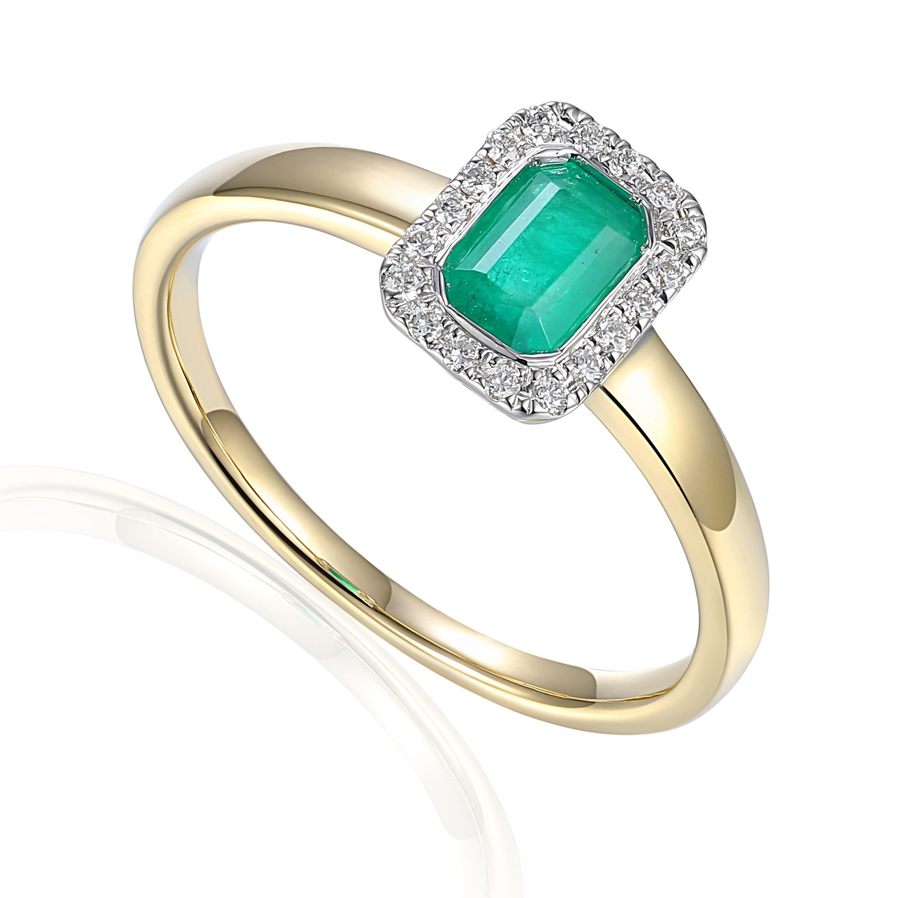 Solitärring 585er Gold Damenring mit einem Octagon Smaragd