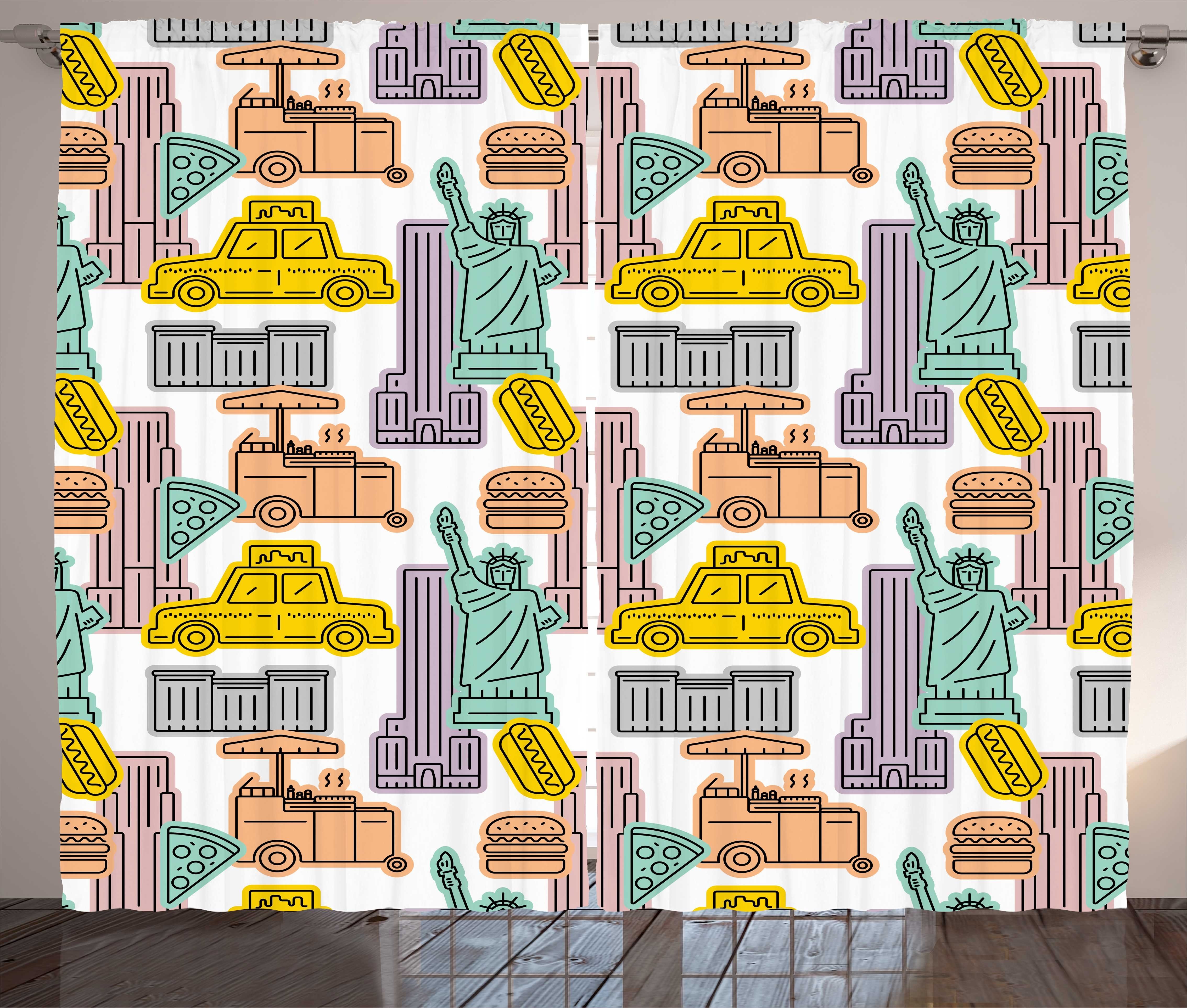 Gardine Schlafzimmer Kräuselband Vorhang mit Schlaufen und Haken, Abakuhaus, New York Taxi Stadt Berühmte Objekte