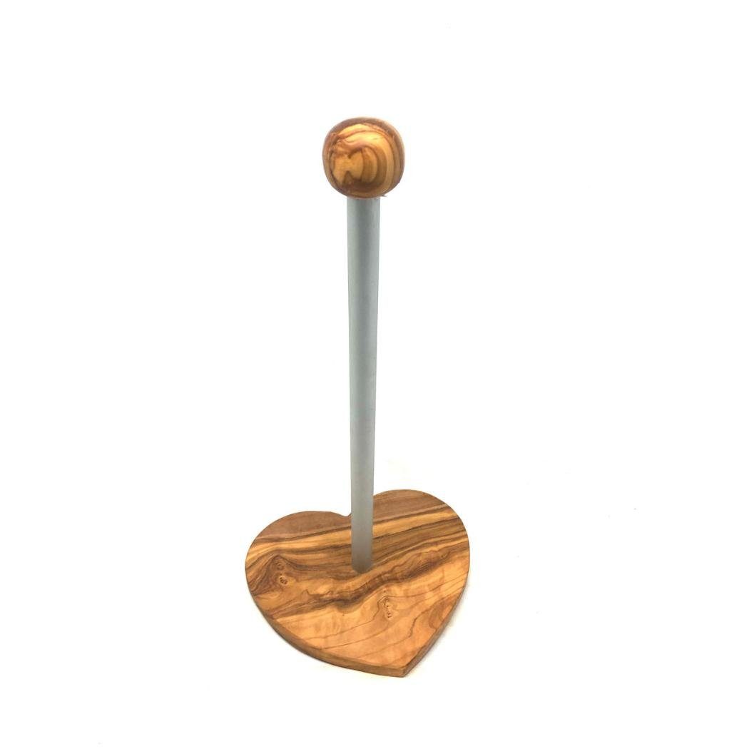Küchenrollenhalter Küchenrollenhalter KLASSIK mit Sockel in Herzform aus Olivenholz