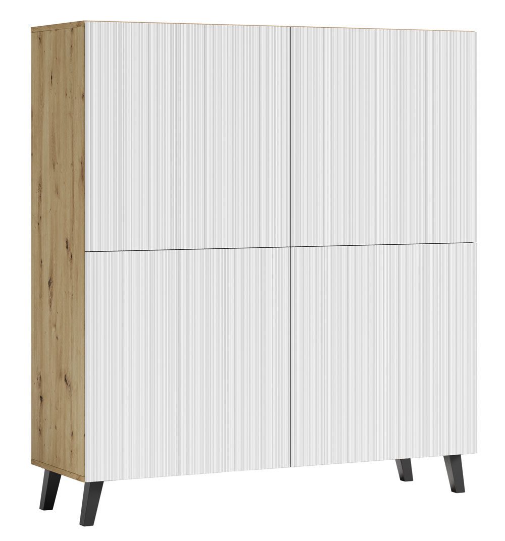 Feldmann-Wohnen Highboard Phuket (mit Türen, mit Einlegeböden, 1 St., moderne Optik, 4-türig, Front MDF), 120x39x128cm 4-türig Eiche Artisan, Weiß gerillt