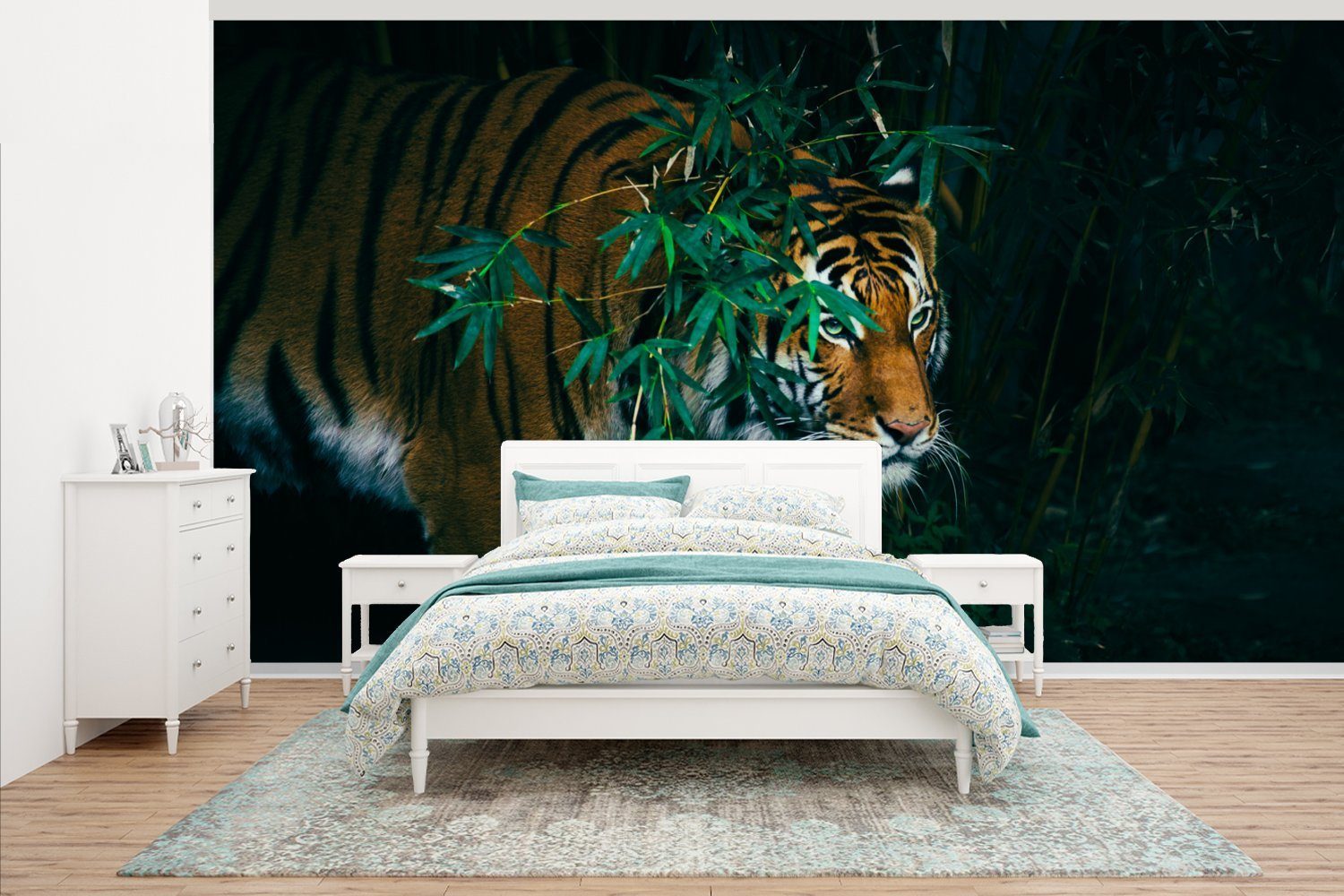 MuchoWow Fototapete Tiger - Tiere - Dschungel, Matt, bedruckt, (7 St), Vliestapete für Wohnzimmer Schlafzimmer Küche, Fototapete