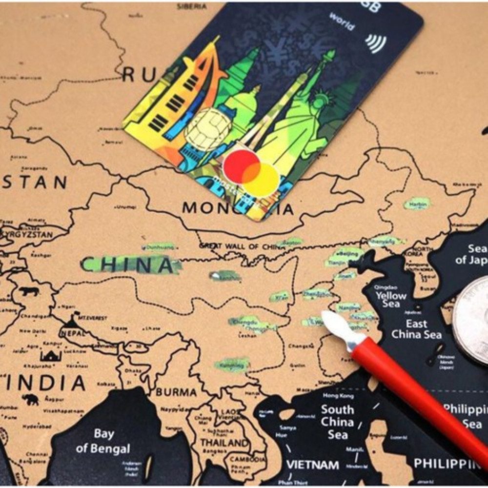 MALATEC Poster Weltkarte Rubbellos mit Flaggen, Weltkarte (Spar-Set, 1 St), Rubbelzubehör, Sticker, Pins, Lineal mit Lupe, Aufbewahrungstasche