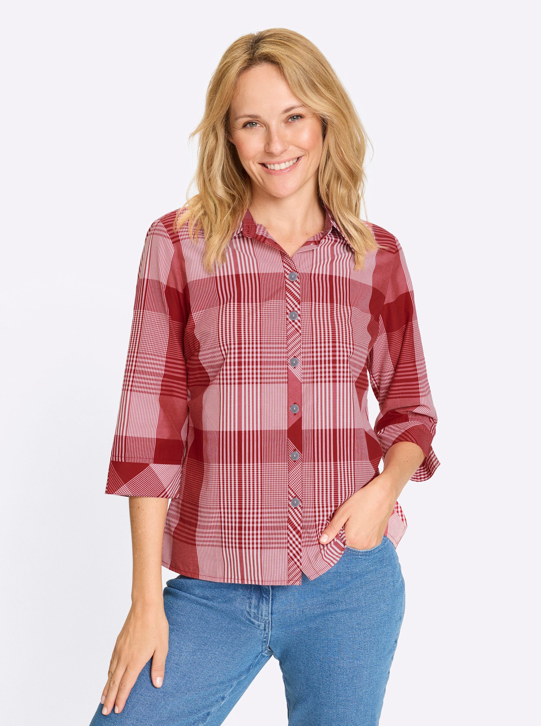 Sieh an! Klassische Bluse Karo-Bluse 3/4-Arm günstig online kaufen