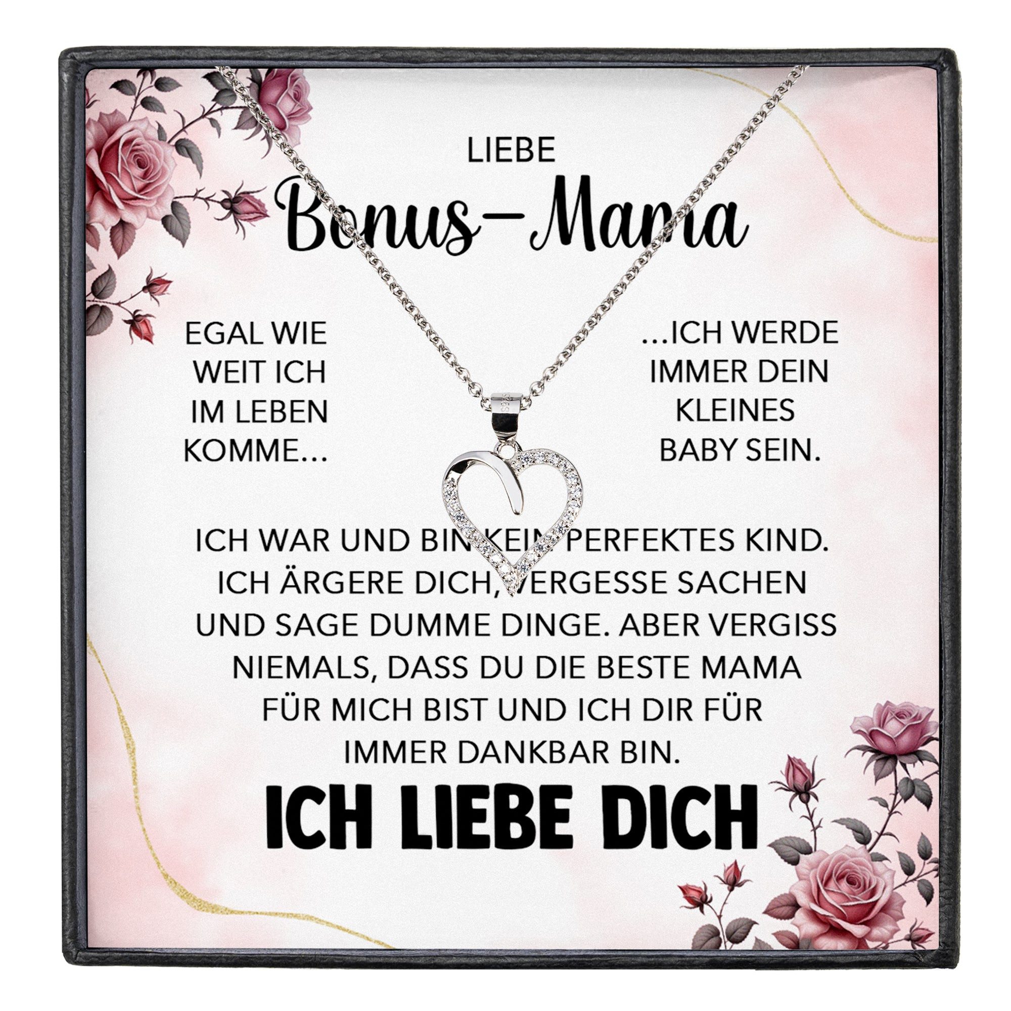 Schmuckset Stiefmama Geschenk Muttertag Bonus-Mama Herz Halskette Geburtstag