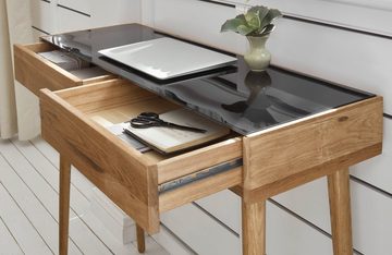 MCA furniture Konsolentisch Nata (Laptoptisch aus Eiche Massivholz), mit Schubladen und kratzfester Glasplatte
