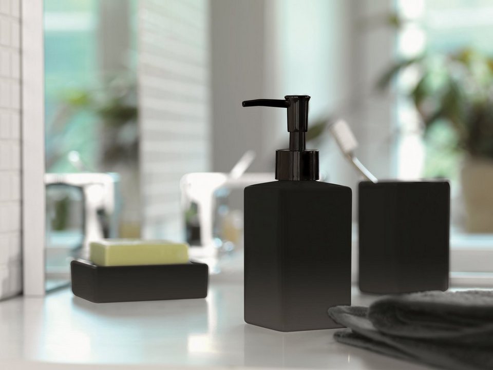 spirella Toilettenpapierhalter WC-Bürste QUADRO-MATT, Toilettenbürste aus  hochwertiger Keramik, schwarz, elegante Matt-Optik