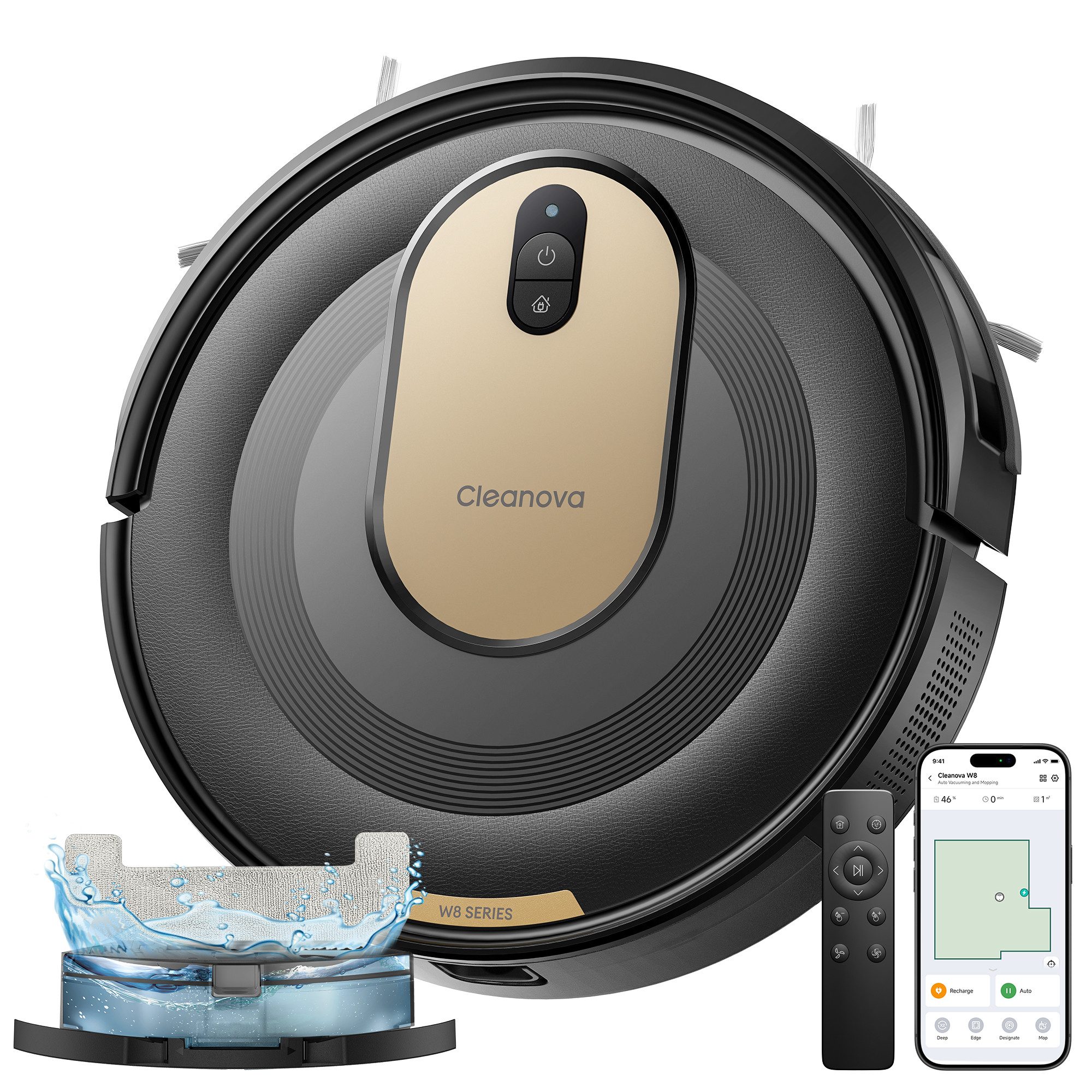 Vactidy Nass-Trocken-Saugroboter Vactidy W8 Saugroboter mit wischfunktion,3-in-1,Smarte Gyro-Navigation, beutellos, 5000Pa,150 min,Schlankes Design,Automatische Teppicherkennung