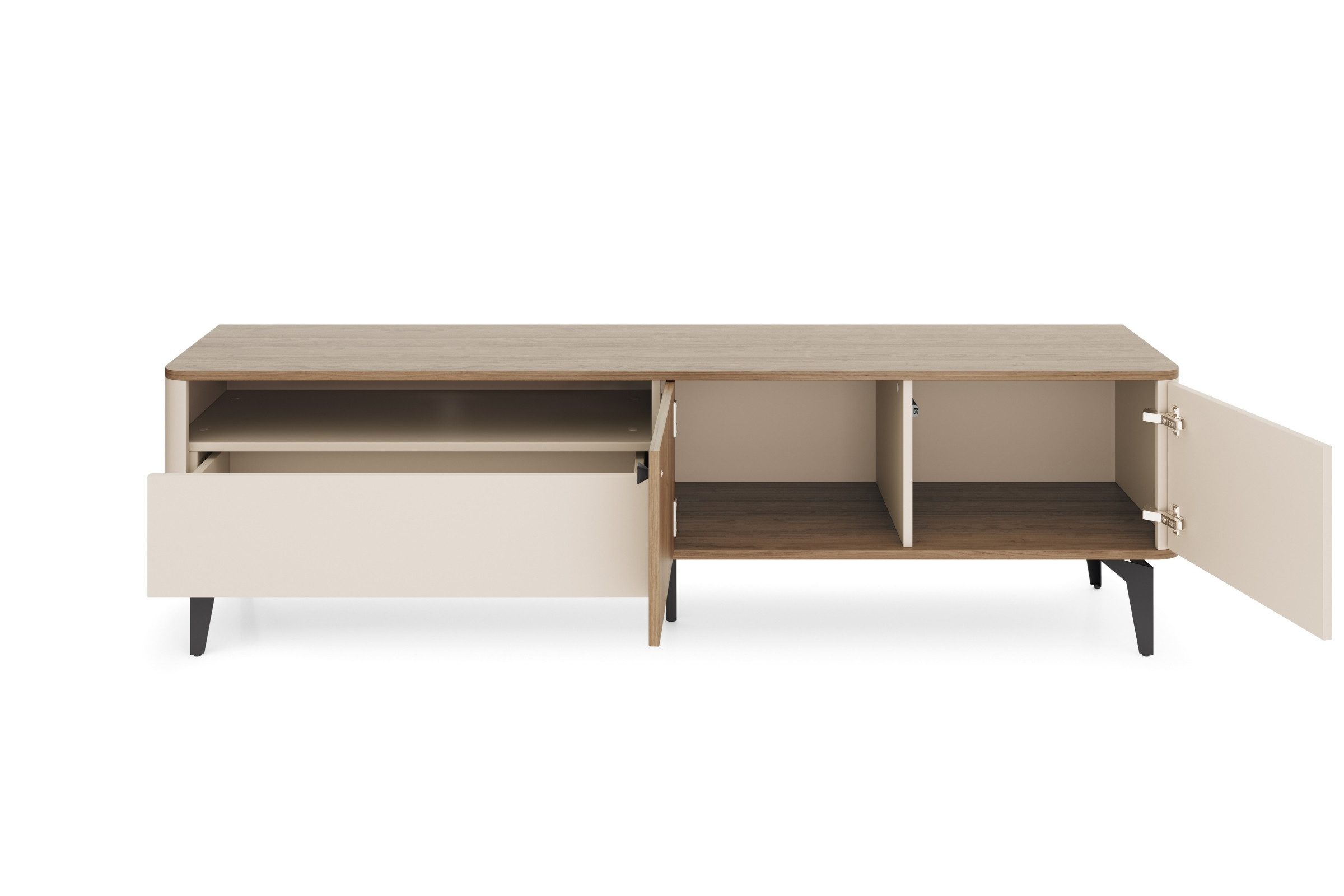 Deine Möbel 24 TV-Board AURO 06 TV-Lowboard mit 2 Türen, 1 Schublade & offenem Gerätefach (180 cm breit, 1 St., AURO - Kollektion), Soft-Close & Push-to-Open, Metallfüße, Kaschmir/Royal Nussbaum