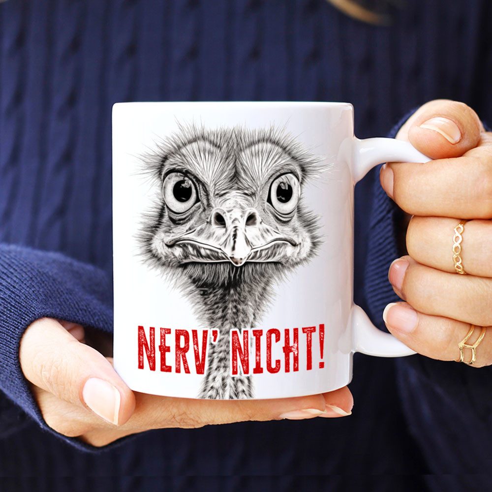 Cadouri Tasse mit Spruch NERV' NICHT! Kaffeetasse Büro Arbeit, Geschenk, Keramik, Kaffeebecher, Geschenkidee Arbeitskollege, lustig, Humor, 330 ml