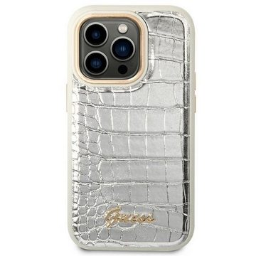 Guess Handyhülle Guess Apple iPhone 14 Pro Hardcase Schutzhülle Croco Collection Silber