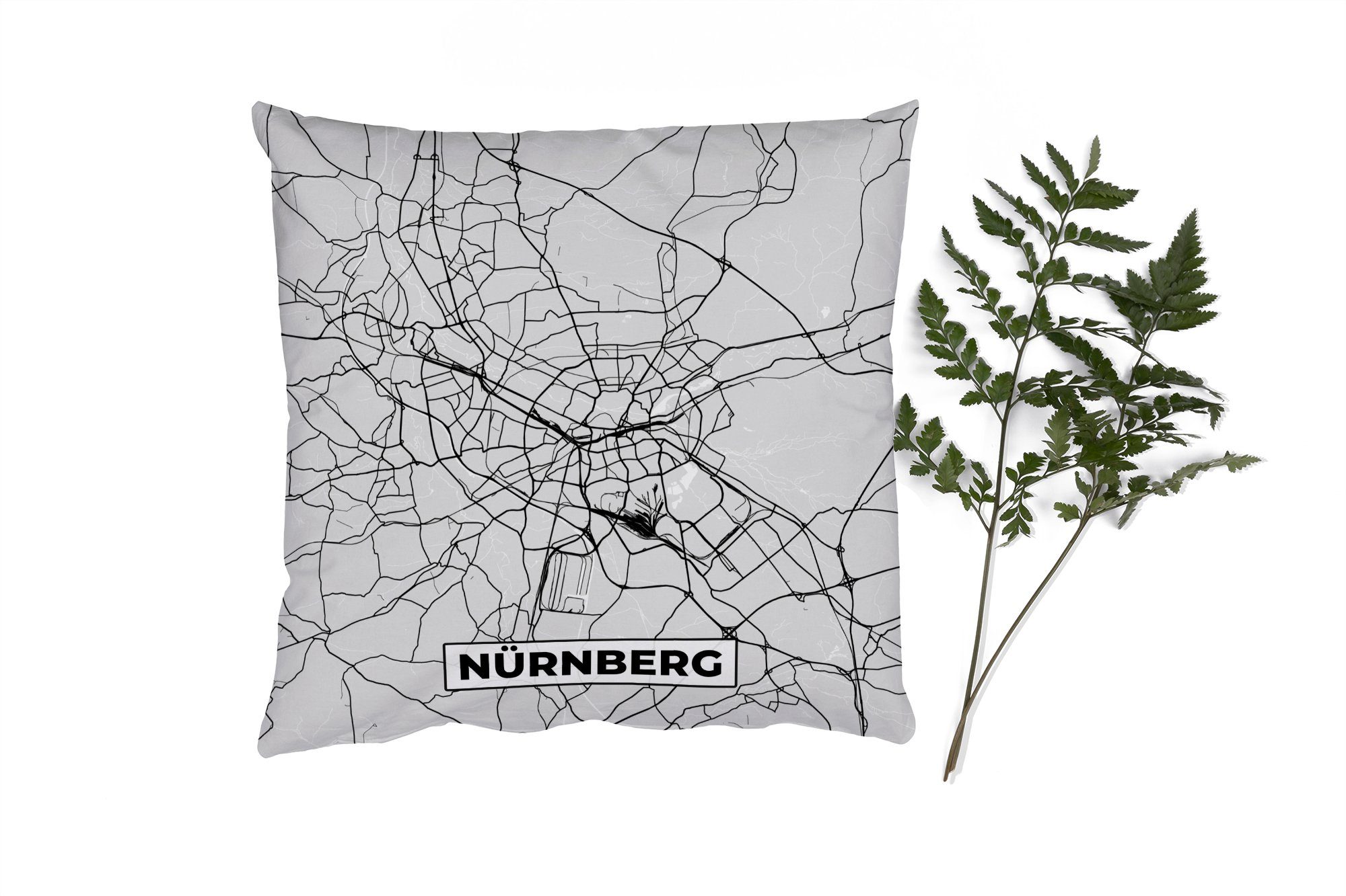 MuchoWow Dekokissen Nürnberg - Karte - Stadtplan - Deutschland, Zierkissen mit Füllung für Wohzimmer, Schlafzimmer, Deko, Sofakissen