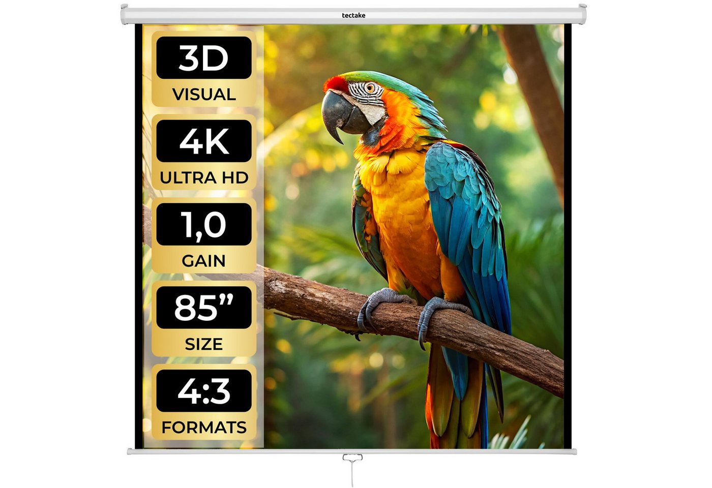 tectake Beamerleinwand, Doppelschicht-Gewebetuch, faltenfrei, ausziehbar Deckeneinbauleinwand (Verschiedene Formate, LCD-optimiert für HD und 3D, Gain-Faktor 1,0)