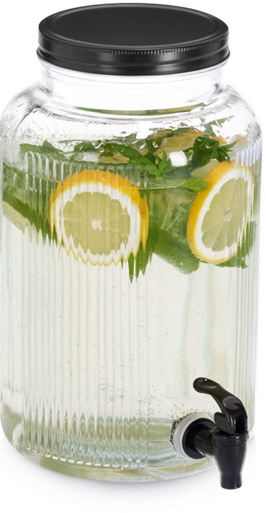 Zeller Present Getränkespender Glas mit Zapfhahn, Glas/Metall, vielfältig einsetzbar, 3900 ml, Riffeloptik