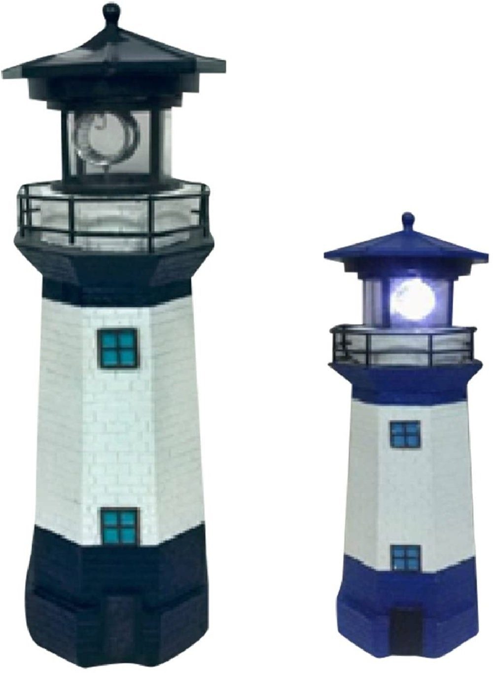 Luna24 simply great ideas... Gartenfigur Solarleuchte, Solarlampe Leuchtturm blau, mit rotierendem Leuchtfeuer, Gartendekoration