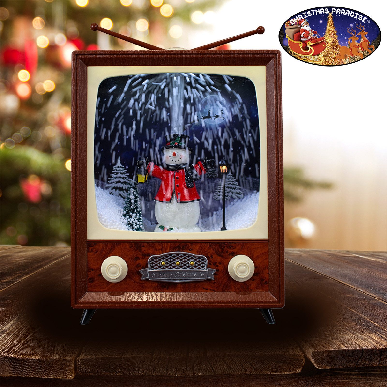 Christmas Paradise LED Laterne LED Schneelaterne Schneemann TV 30cm, schneit im Inneren, bunt-bronze