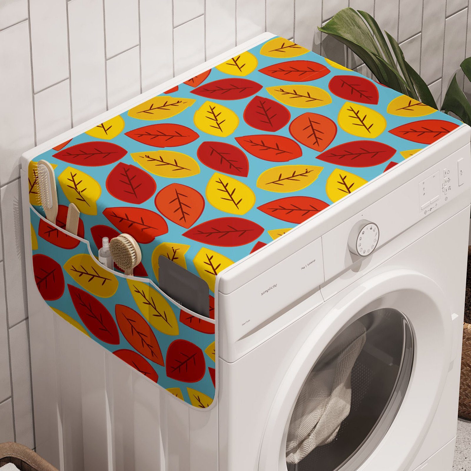 und Waschmaschine Trockner, Anti-Rutsch-Stoffabdeckung für Cartoon-Art-Muster Abakuhaus Herbstlaub Badorganizer