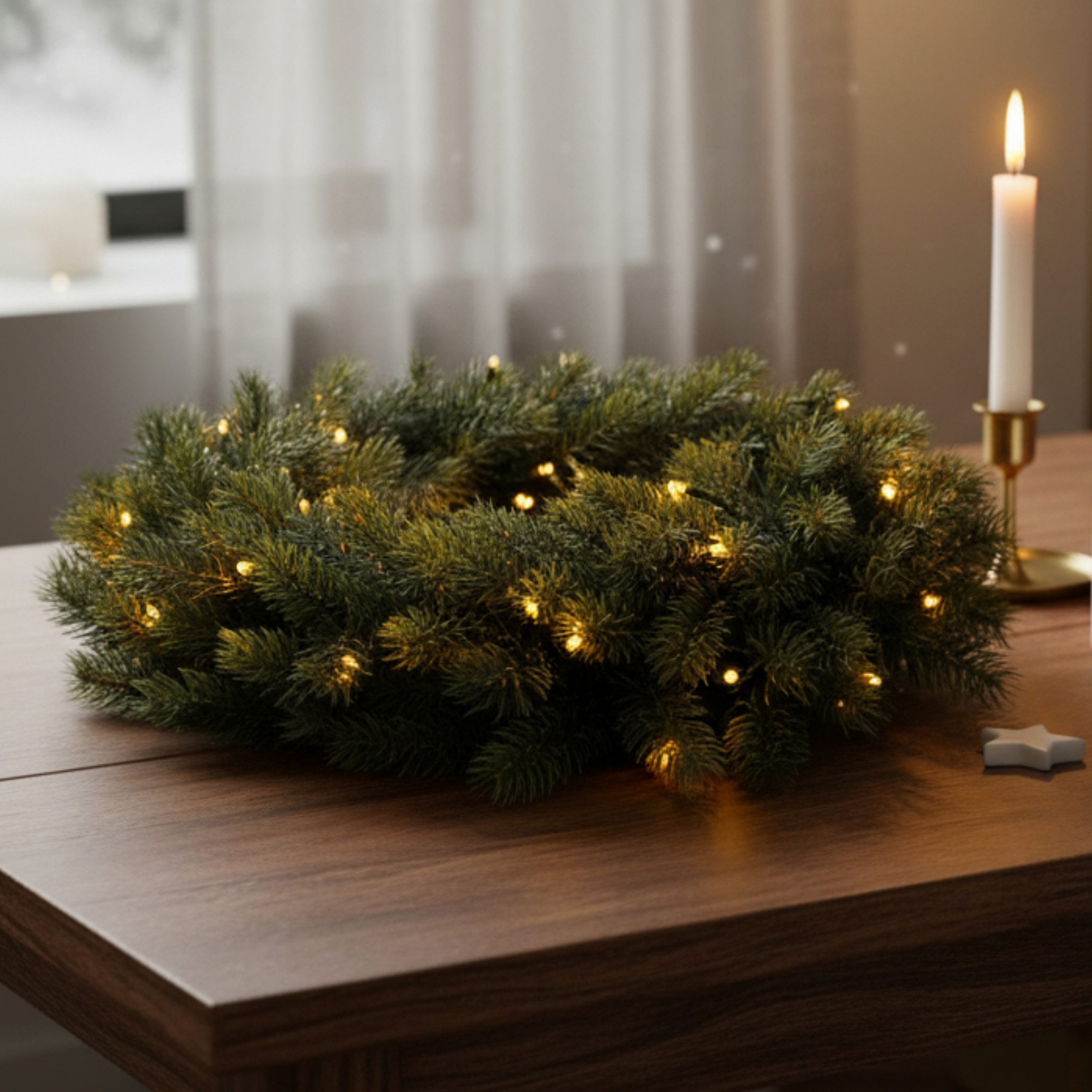 Spetebo Adventskranz Kunst Tannenkranz Ø 40 cm, Dekokranz halbgebunden mit 49 LED für Außen