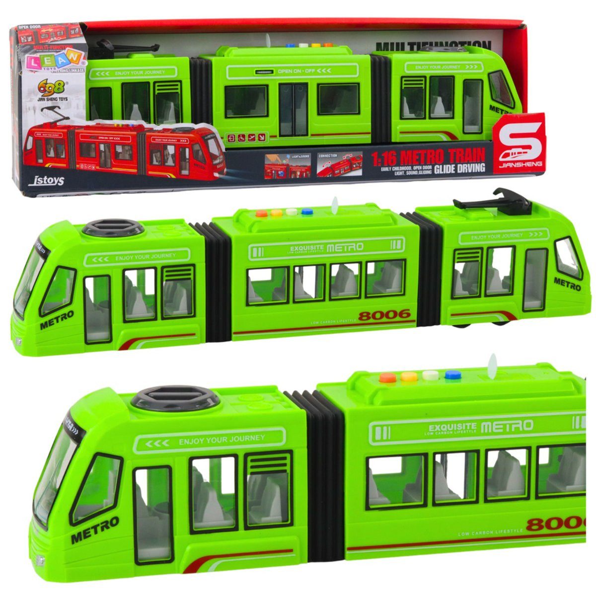 Wisam Spielzeug-Auto City Metro Straßenbahn Öffnende Türen Lichter Geräusche Grün 1:16