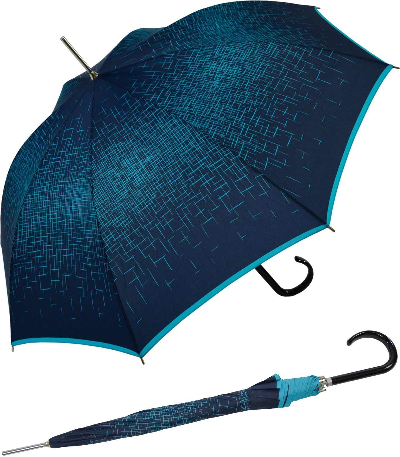 doppler® Langregenschirm extravagant bedruckter Damenschirm Auf-Automatik, der besondere Schirm für den großen Auftritt navy-blau