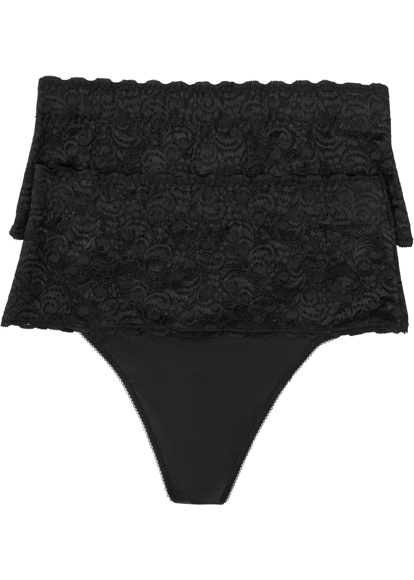 bonprix String (Packung, 2-St) mit breitem Spitzenbund, elastisches Material, figurbetonte Passform